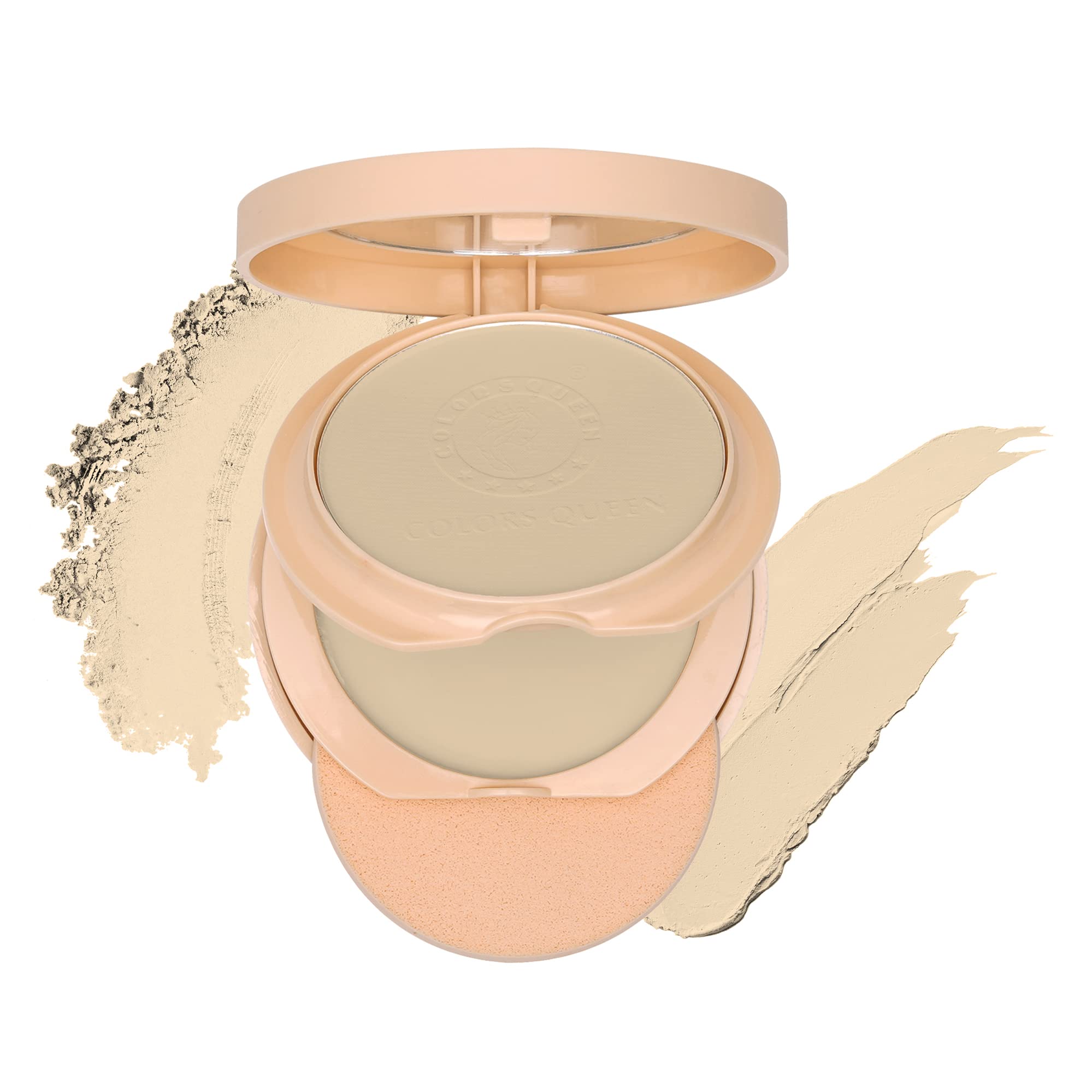 Colors Queen Oil Control Matte Compact Powder - 2-in-1 Foundation & Concealer | Long-Lasting, Waterproof, Lightweight Face Makeup (01 Ivory, 18g) | Perfect for Daily Wear, Office & Special Occasions
