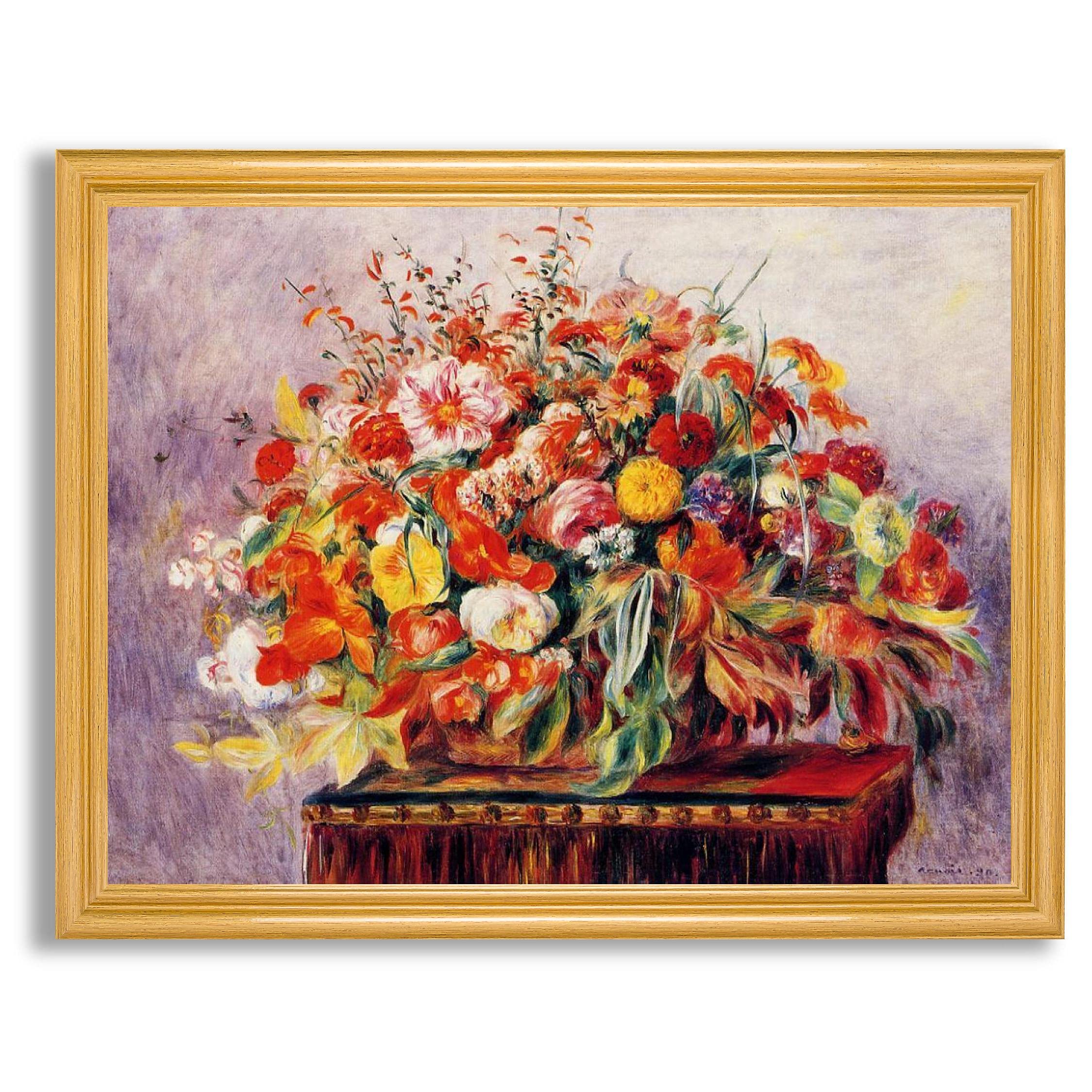 Pierre Renoir Basket of Flowers Framed Canvas Wall Art - High Quality Painting Reproduction in Wood Frame | Home & Office Decor for Bedroom, Living Room & Dining Room | Perfect Gift for Art Lovers & Interior Design