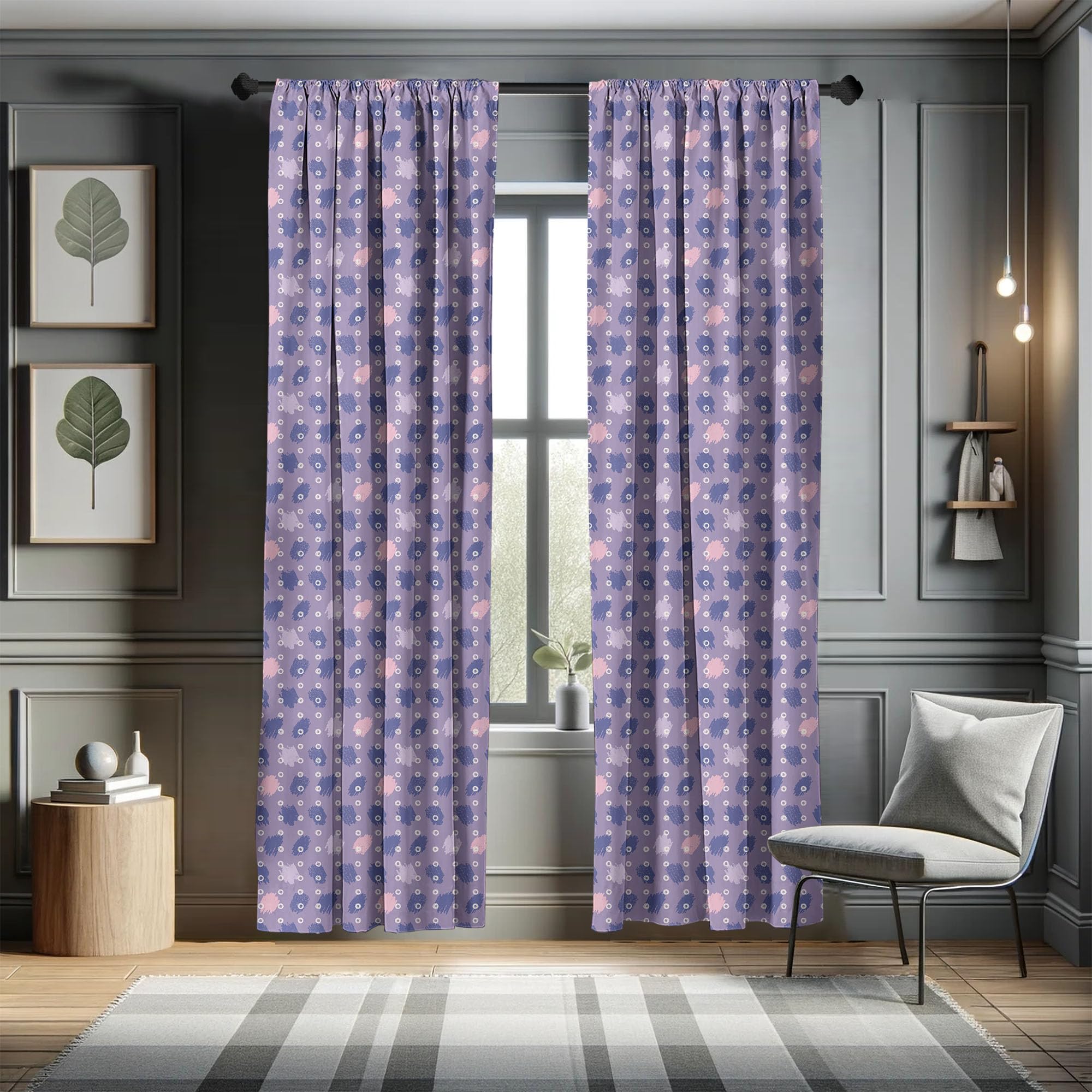 Ambesonne Modern Paintbrush Window Curtains - Violet & Blue Lilac Abstract Design, Lightweight Rod Pocket Drapes 28