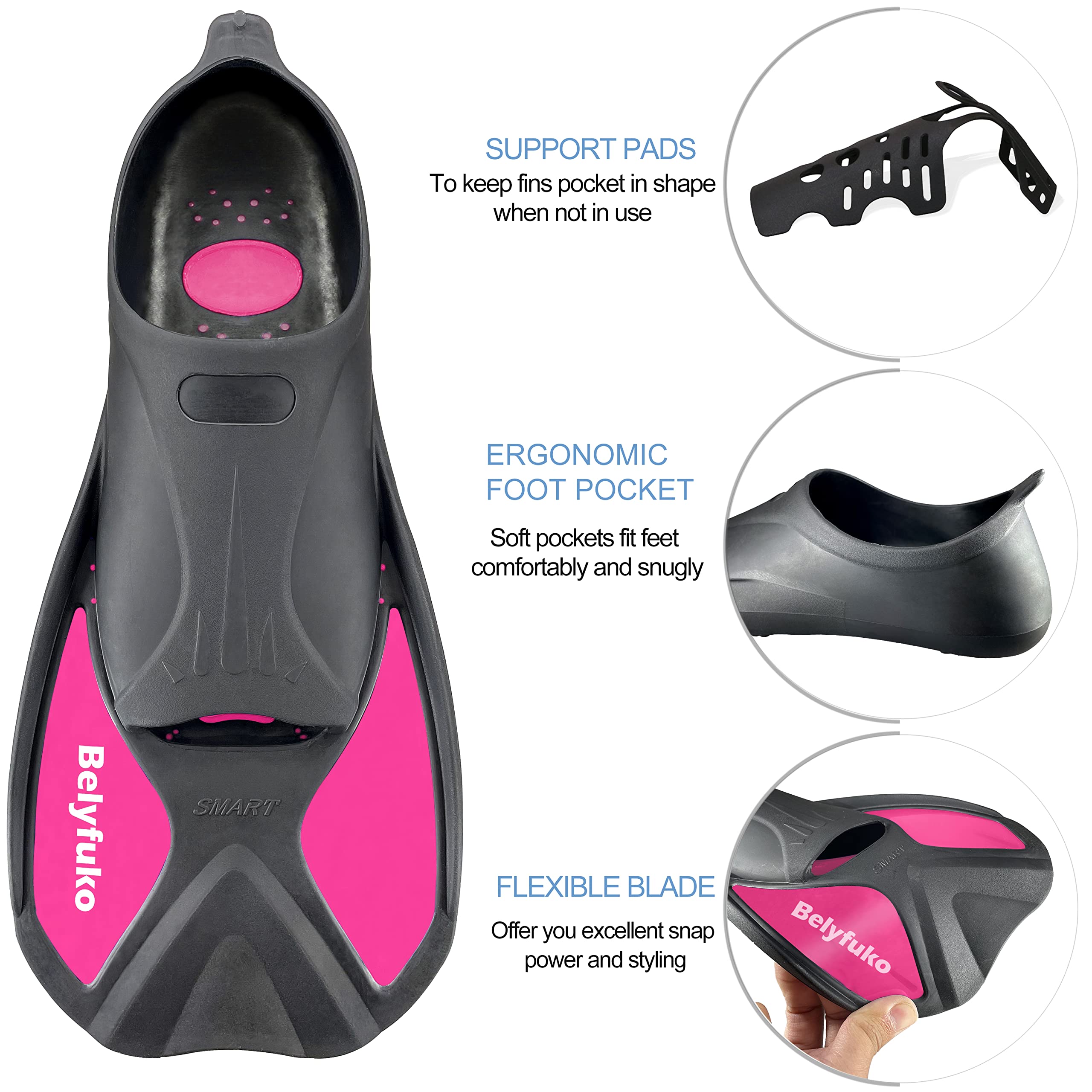 **Short Swim Fins for Adults & Kids - Travel Size Snorkeling & Diving Fins with Mesh Bag - Perfect for Lap Swimming, Snorkeling, and Beach Travel**