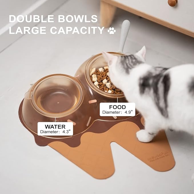 MAHVIW 15° Tilted Pet Bowls Set - Automatic Waterer & Food Dish for Small & Medium Dogs & Cats | Non-Slip Elevated Feeder for Healthy Eating | Perfect for Home, Travel & Outdoor Use (Brown)