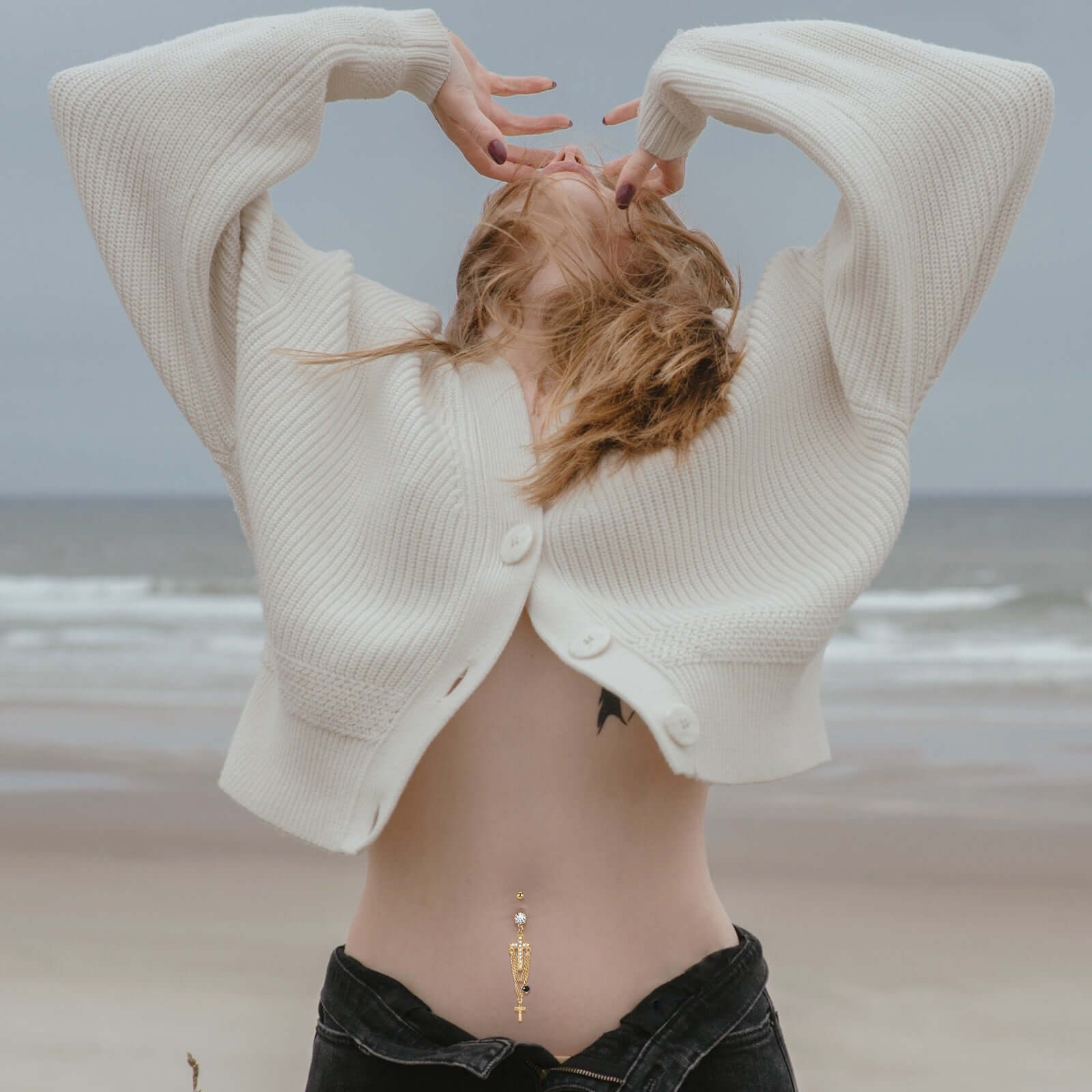 Elegant Cross Tassel Belly Button Rings | UZV09 | Perfect for Belly Dance, Beach Wear & Body Jewelry Fashion