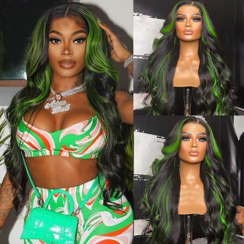 Eullair Body Wave Balayage Highlights Lace Front Wig - Rose Pink, Blue, Green Ombre Human Hair - Perfect for Cosplay, Parties & Daily Wear | @queenleora Recommended