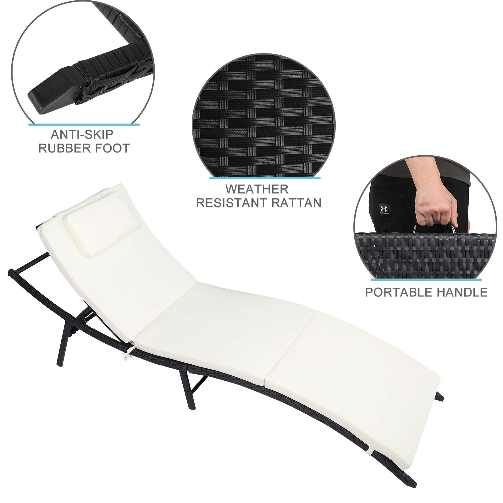 Premium Outdoor Wicker Chaise Lounge Chair Set of 2 - Adjustable Reclining Rattan Patio Furniture with Cushions for Poolside, Garden & Backyard Relaxation (Style 8)