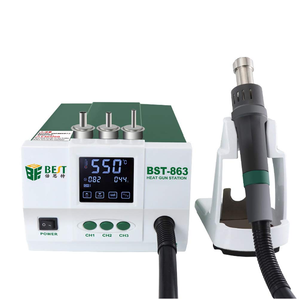 BST-863 Professional Desoldering Station with Smart Touch Screen & LCD Display - 1200W 110V Lead-Free Soldering Tool for Electronics Repair - Ideal for PCB Maintenance, DIY Projects, and Industrial Use - GOLDEN BLUE