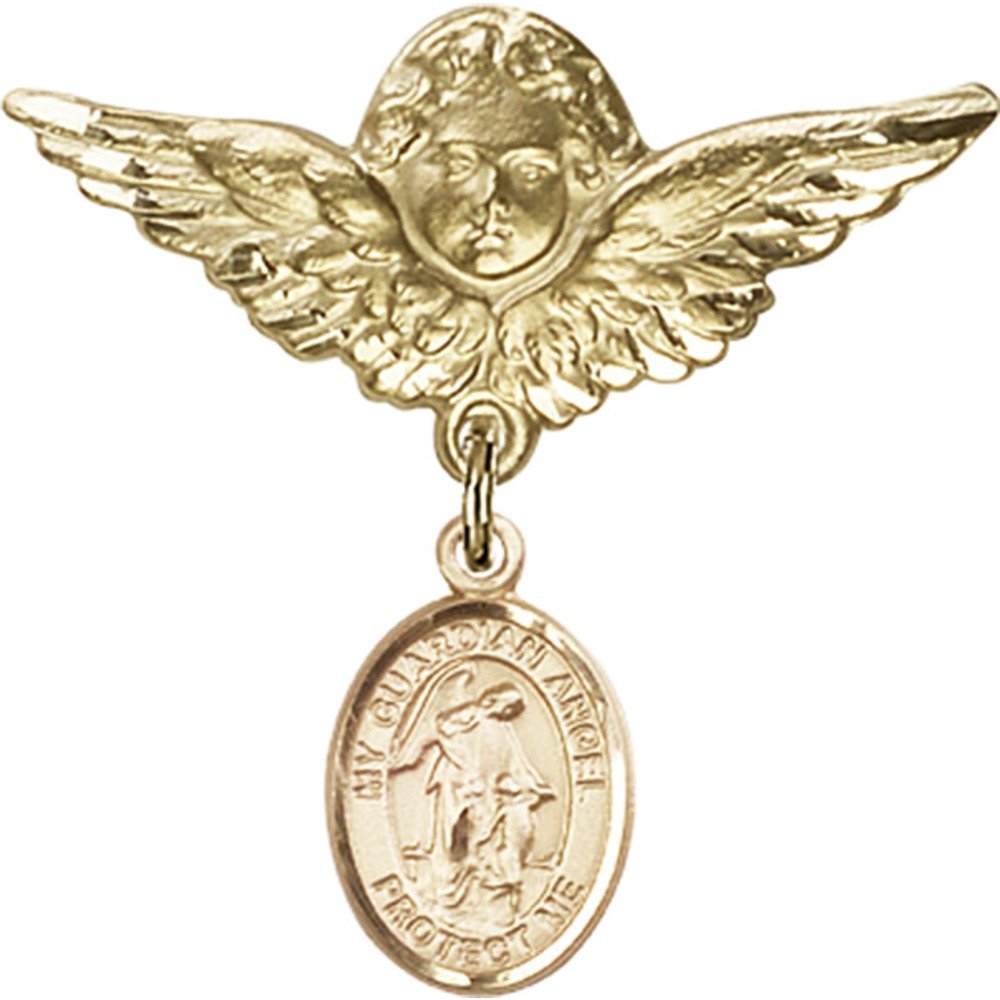 Guardian Angel Charm Gold Filled Baby Badge Pin - 1 1/8 X 1 1/8 Inch Religious Keepsake for Christening, Baptism & Newborn Gifts - Perfect for Baby Showers, First Communion & Memory Jewelry