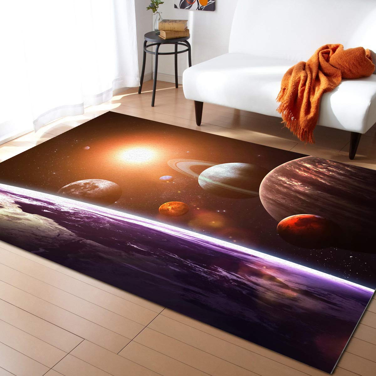 Soft Fuzzy Runner Rug 3'x5' - Shaggy Non-Slip Area Rug for Bedroom, Bathroom, Kids Room & Nursery | Universe Planet Design Home Decor Carpet for Apartment Living Room & Dorm