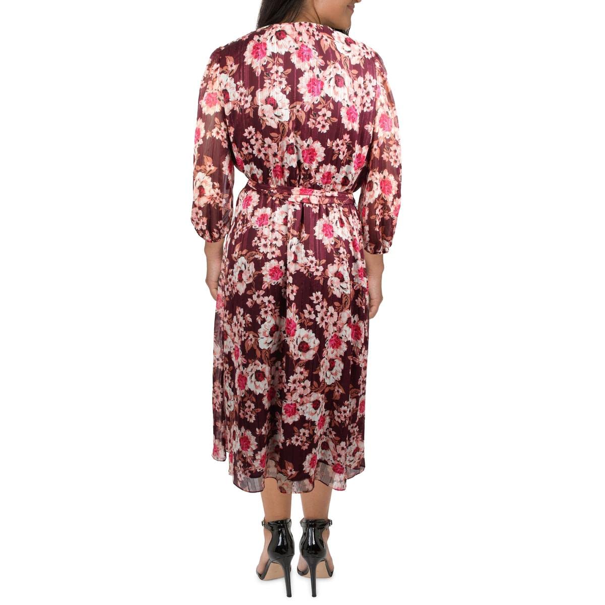 Floral Print Elastic Waist Summer Dress for Women - Comfortable Stretchy A-Line Midi Dress with Pockets | Perfect for Casual Outings, Brunch Dates & Vacation Wear (Size M)