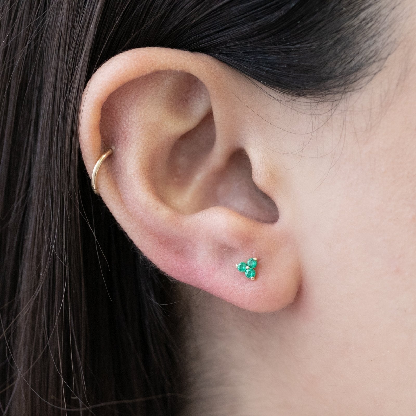 14K Solid Yellow Gold Emerald Trinity Cluster Stud Earrings for Women - Perfect for Weddings, Parties & Special Occasions