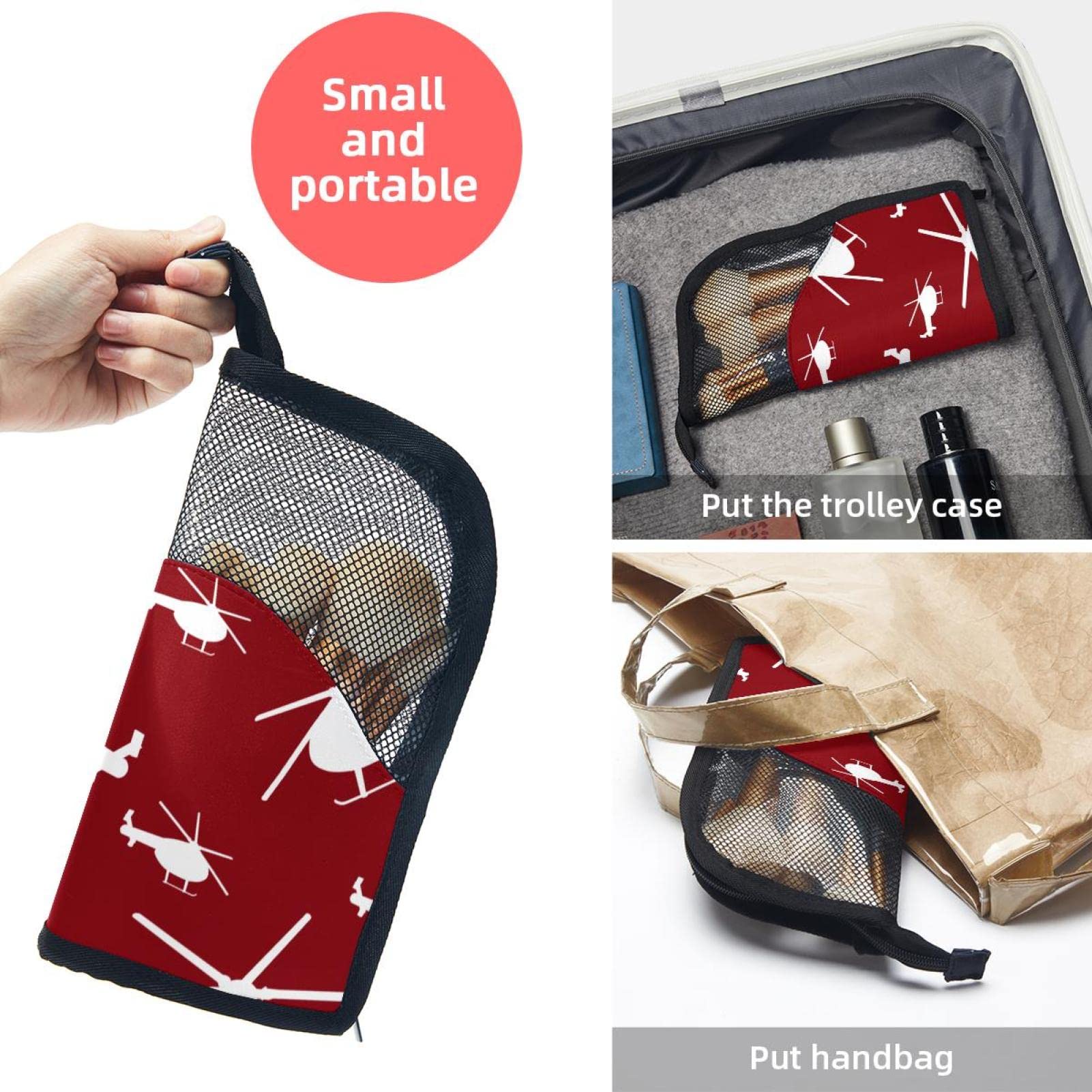 12-Piece Makeup Brush Organizer Bag with Helicopter Silhouette Red Design - Portable Cosmetic Brush Holder Case for Travel, Home & Professional Makeup Artists