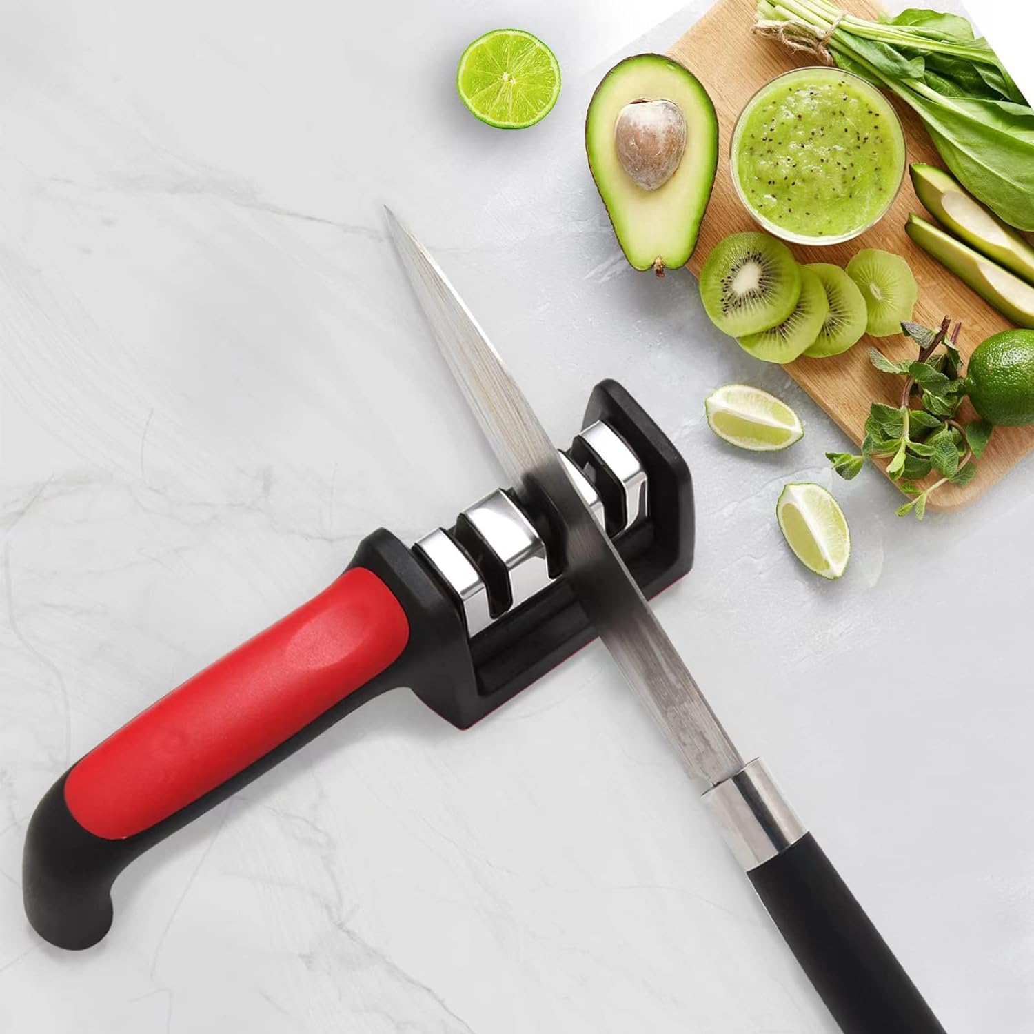 Premium Knife Sharpener for Kitchen Knives - 3 Groove Professional Sharpening System with Non-Slip Handle | Durable Chef-Grade Tool for Home & Professional Use | Perfect for Daily Cooking, Hunting, and Outdoor Activities