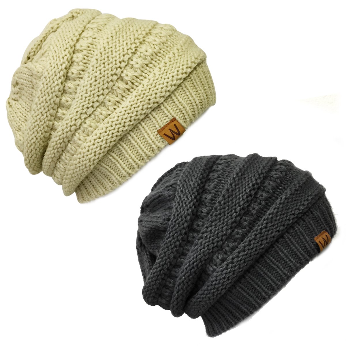 Wrapables Slouchy Winter Beanie Hat Set of 2 - Soft Knit Warm Fleece Lined Beanie for Women & Men - Perfect for Skiing, Snowboarding & Cold Weather Activities