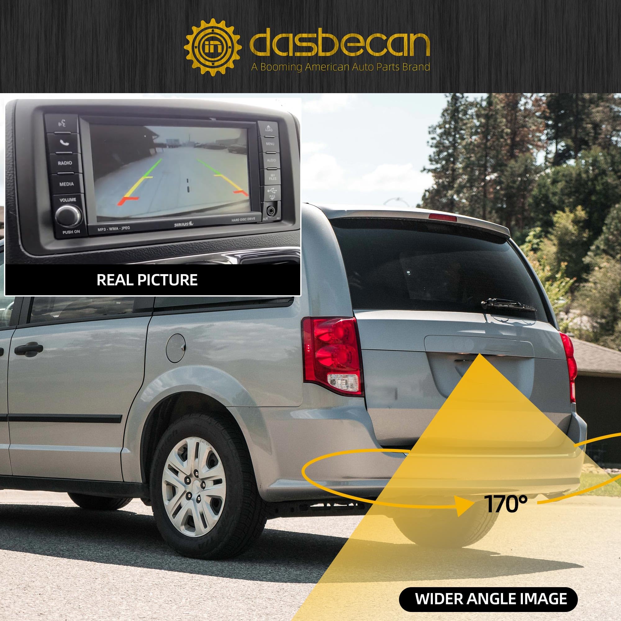 Dasbecan Rear View Backup Camera Replacement for 2011-2020 Dodge Grand Caravan & 2011-2016 Chrysler Town and Country - OEM# 4672639AA CH1960103 Compatible - Easy Parking Assistance & Night Vision Safety (Perfect for Family Road Trips & Tight Parking Spaces)