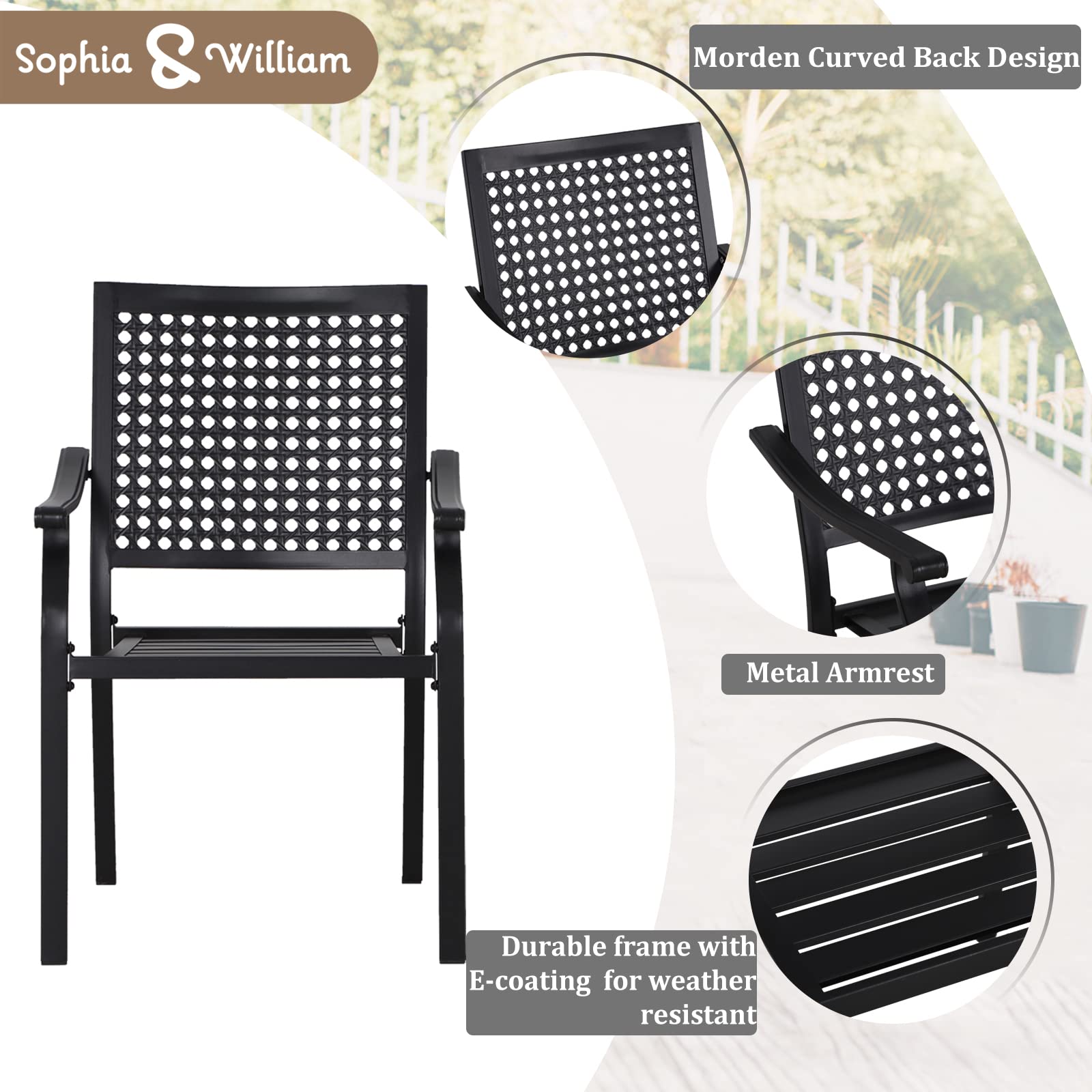 Sophia & William 3-Piece Patio Bistro Set - 2 Stackable Metal Chairs & Round Side Table - Outdoor Furniture for Backyard, Balcony, Garden & Indoor Use - Perfect for Relaxing, Dining & Entertaining