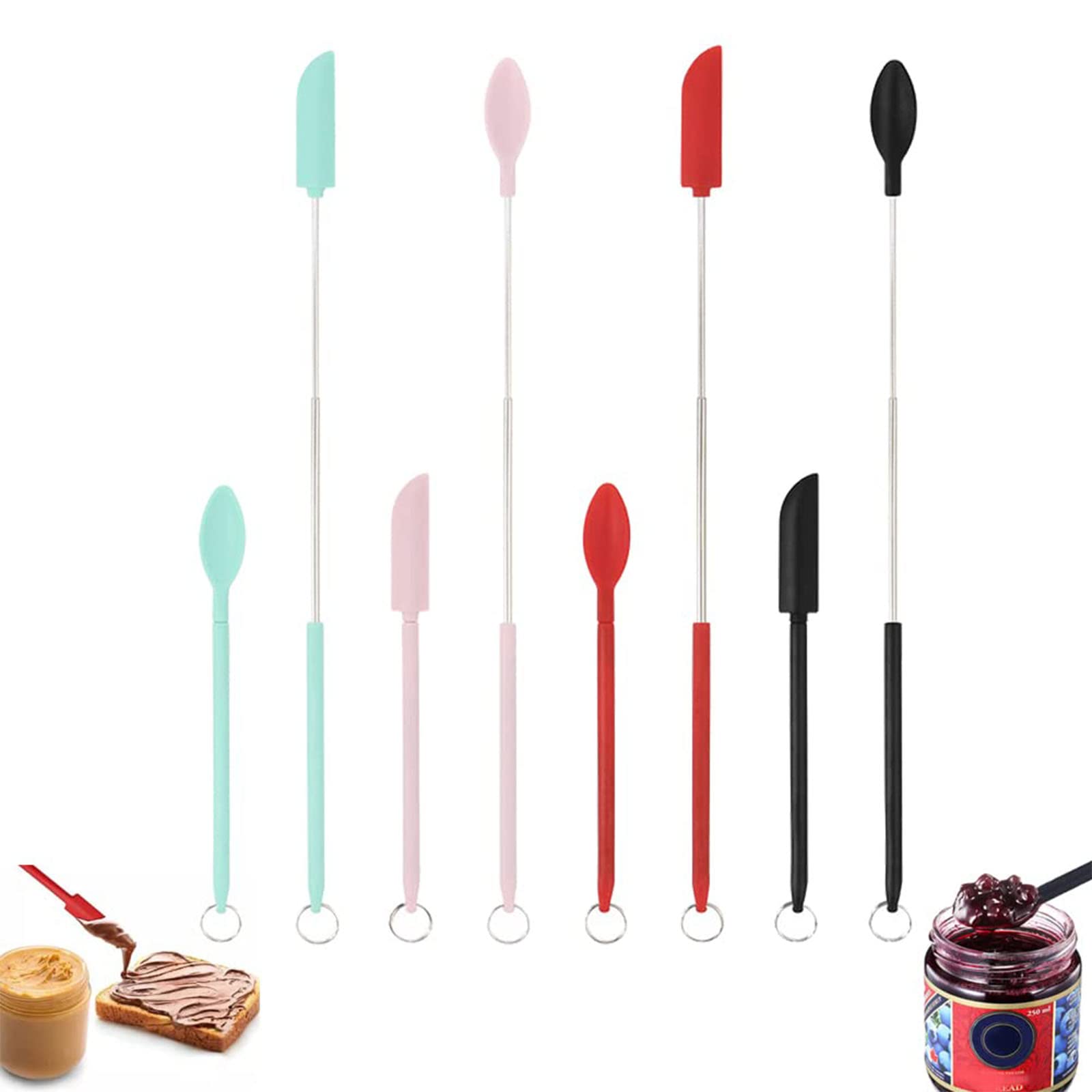 TGSEJTO 4-Piece Mini Silicone Telescopic Spatula & Scooping Spoon Set - Reusable Kitchen & Beauty Tools for Makeup, Jars, Bottles & Small Containers - Perfect for Cooking, Baking, Skincare & Travel