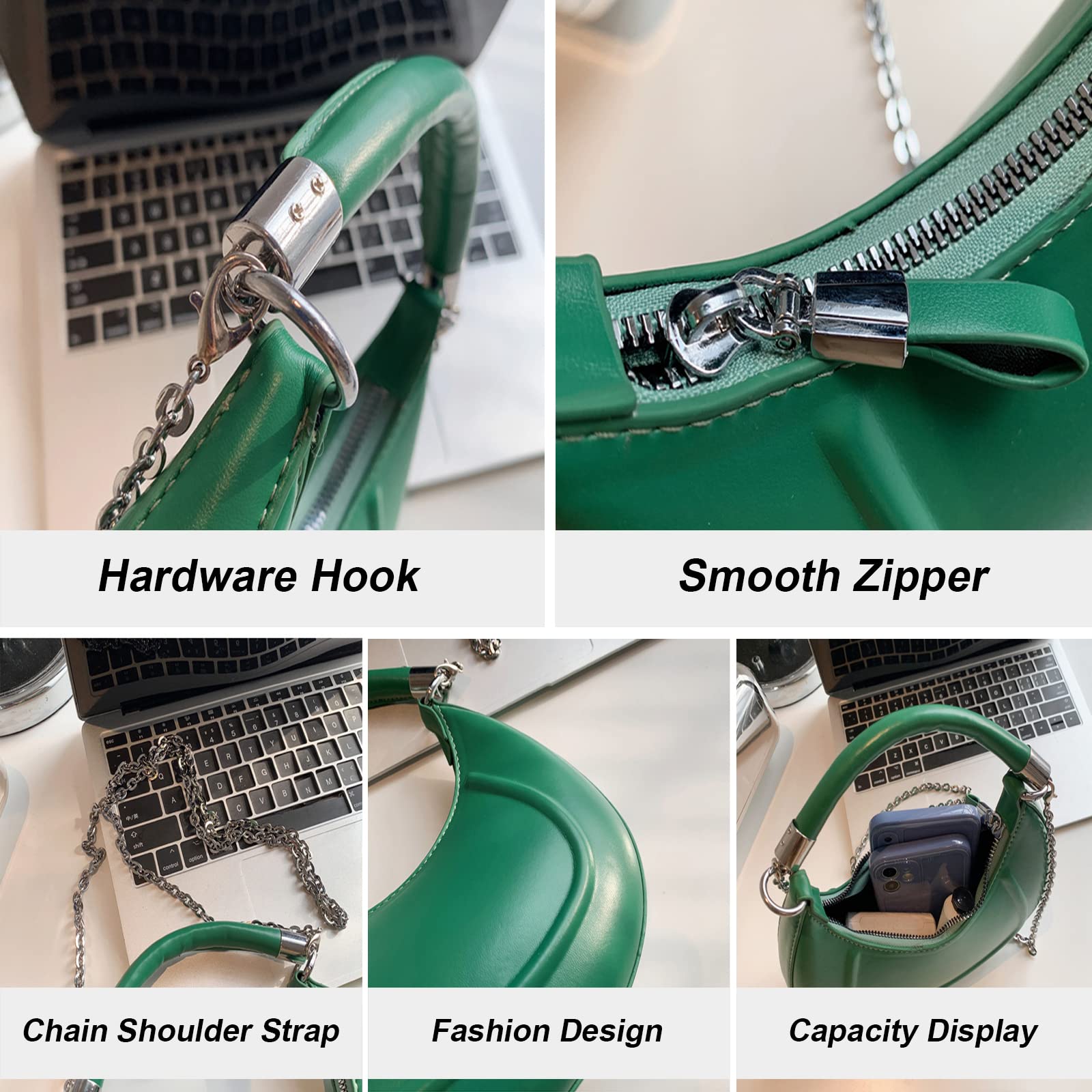 Stylish Crescent Moon PU Handbag for Women - Crossbody & Tote Bag with Adjustable Chain Strap & Secure Zipper Closure | Perfect for Date Night, Office Work & Evening Events