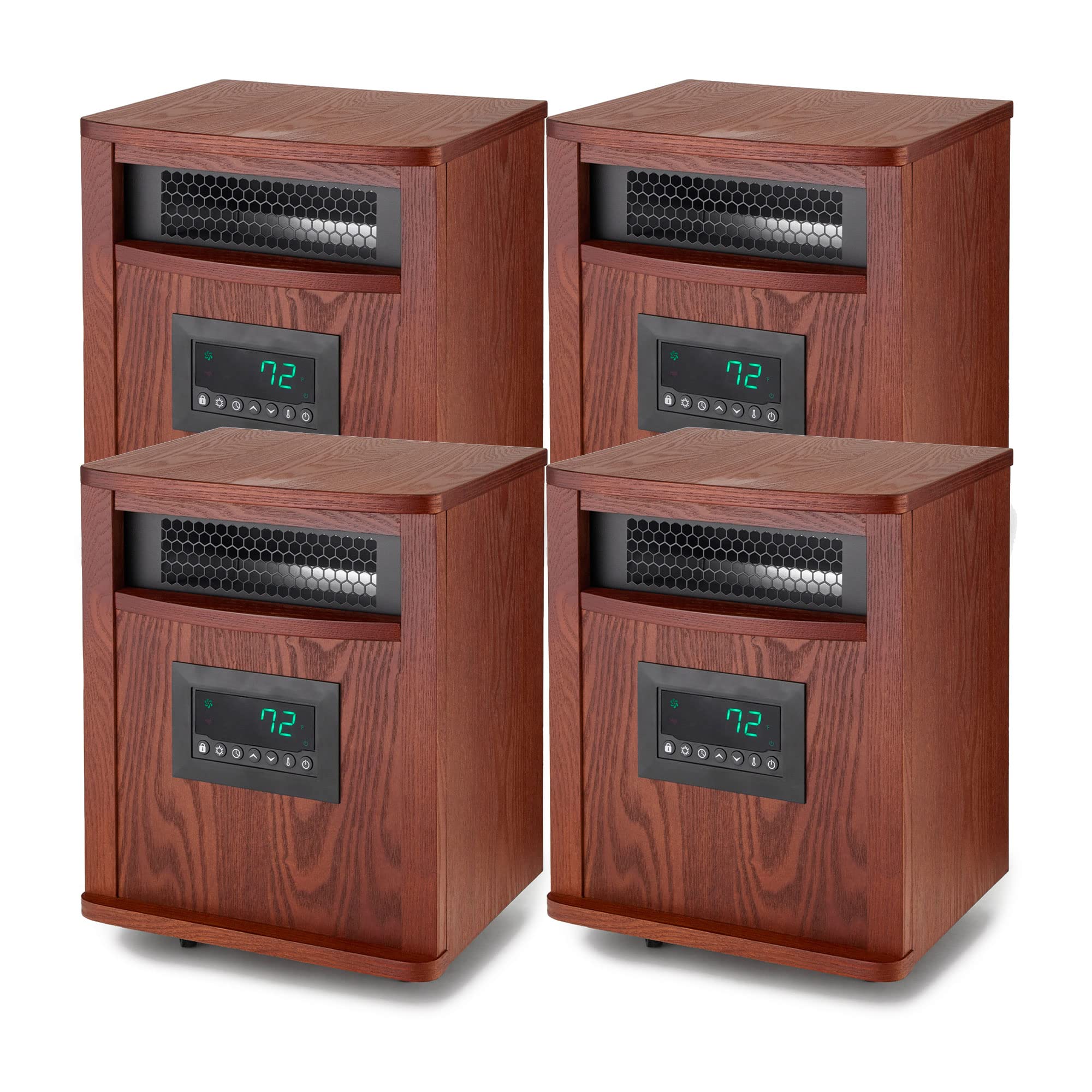 Lifesmart 1500W Portable Infrared Quartz Space Heater with 6 Heating Elements, Remote Control & Caster Wheels - Indoor Heating for Home, Office, Garage & Large Rooms (4-Pack, Brown) - Perfect for Winter, Energy Efficient & Safe Warmth Solution