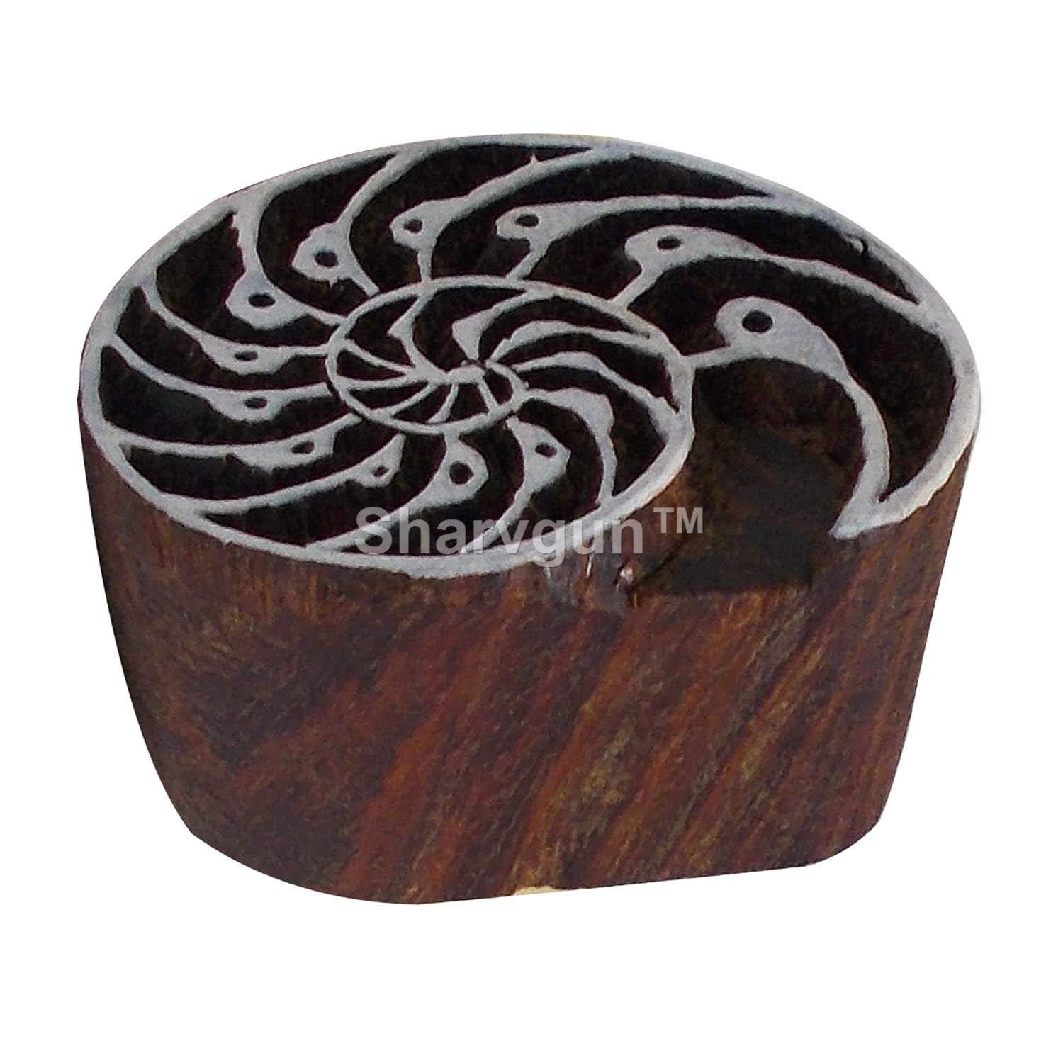 Handmade Indian Wooden Printing Blocks - Sharvgun Nautilus Motif Stamps for Clay Pottery, Textile & Scrapbook Crafts | DIY Art Projects, Fabric Printing & Home Decor