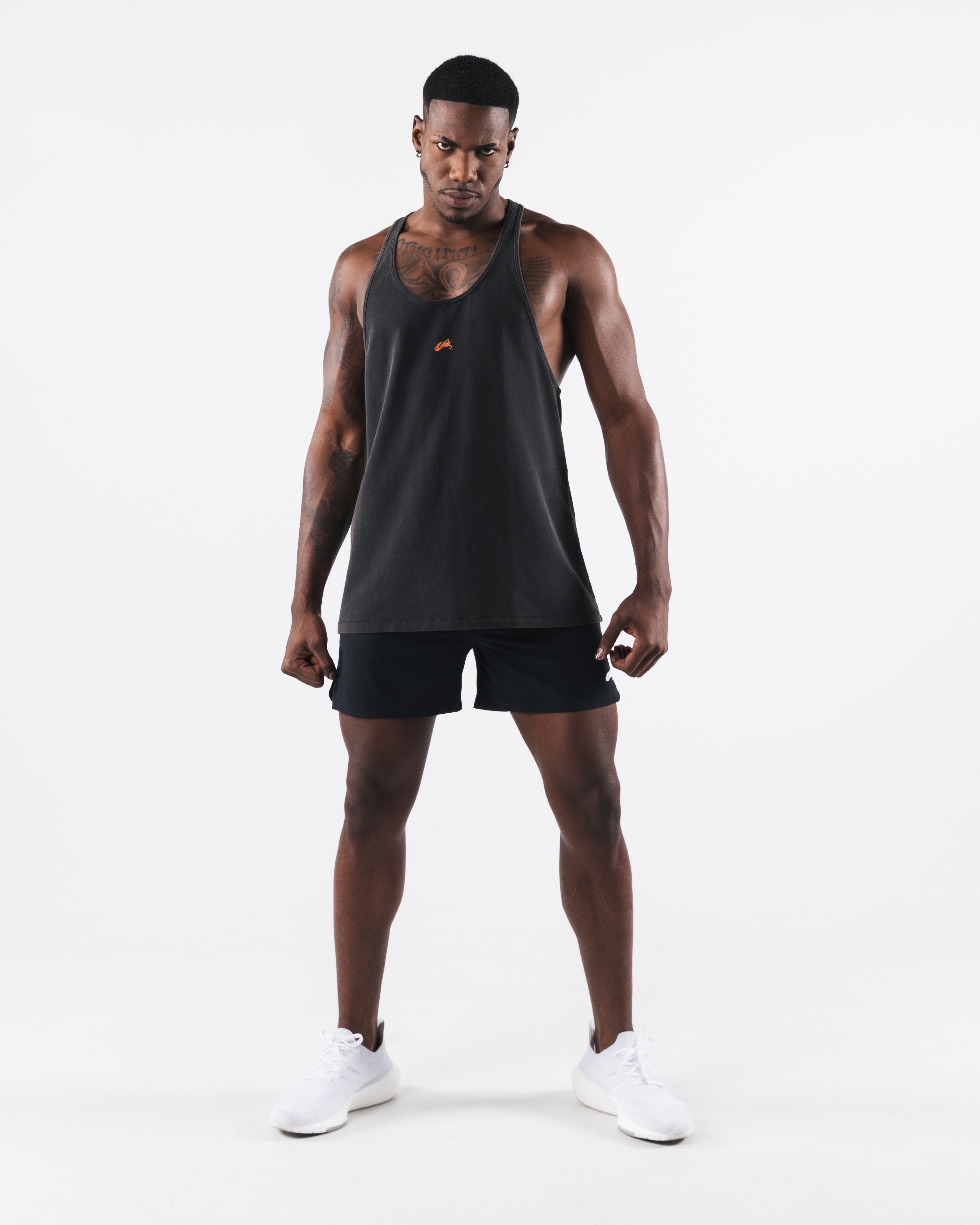 Breathe More Stringer - Washed Black & Orange - Comfortable Workout & Gym Apparel for Men & Women