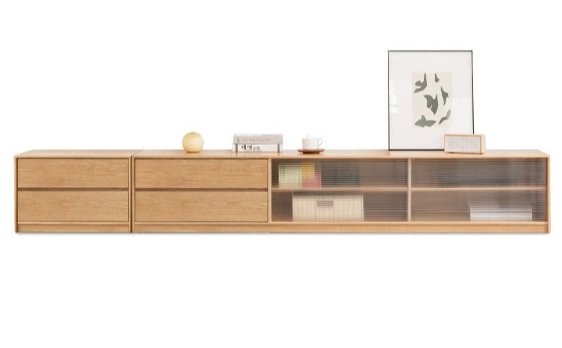 Solid Oak Wood TV Stand with Storage - Modern Entertainment Center for Living Room, Bedroom & Home Theater