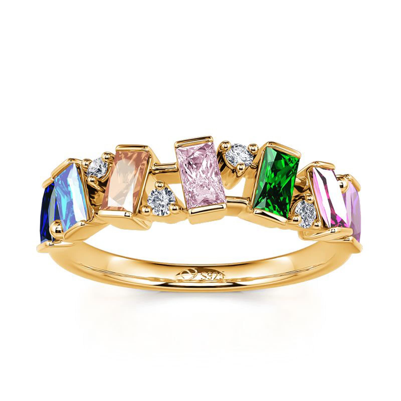 Jeulia Sterling Silver Multi-Colored Gemstone Eternity Ring for Women - Emerald Cut Cubic Zirconia Rainbow Wedding, Anniversary, Engagement & Promise Band with Gift Box | Perfect for Birthstone Jewelry, Romantic Gifts & Special Occasions