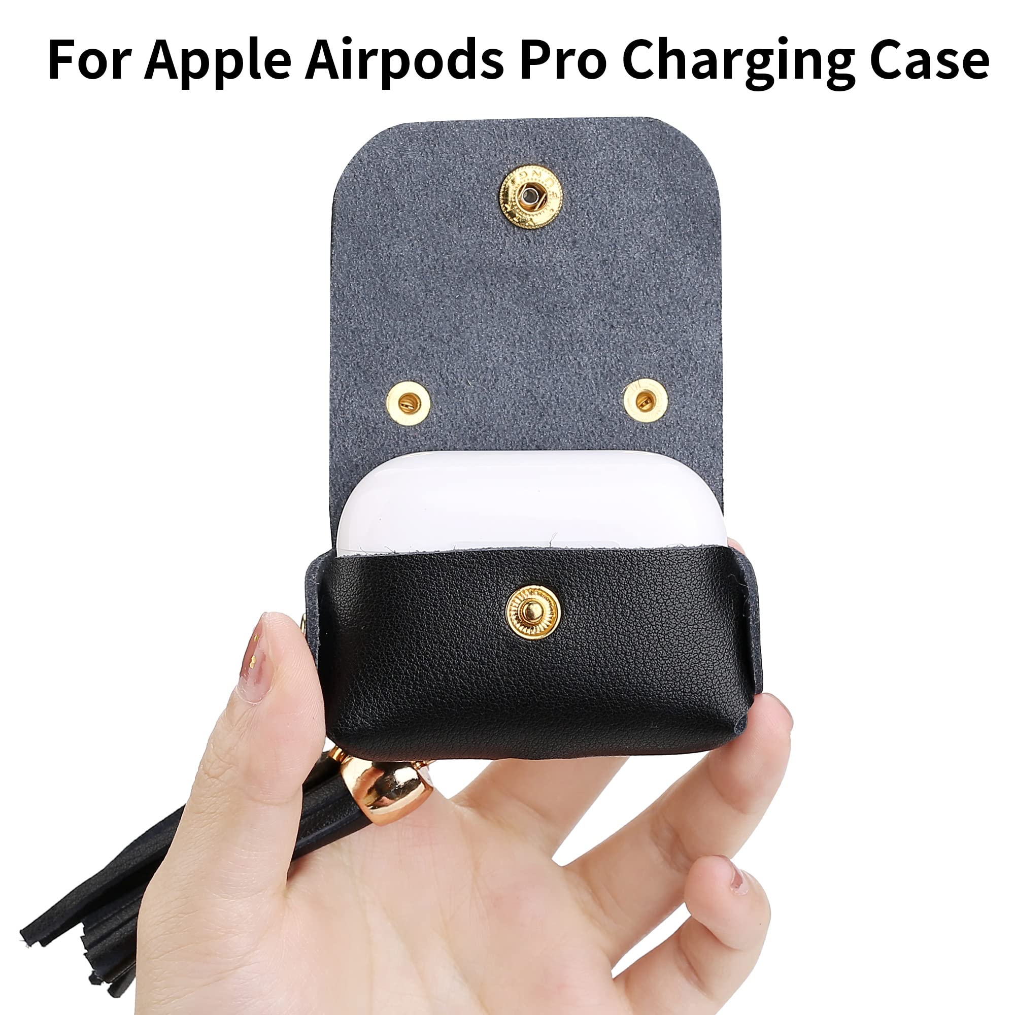Premium Genuine Leather Charging Case Cover for Apple AirPods Pro 1st & 2nd Gen (2019-2022) - Black with Elegant Tassels | Protective Case for Wireless Charging | Perfect for Travel, Gym & Daily Commute