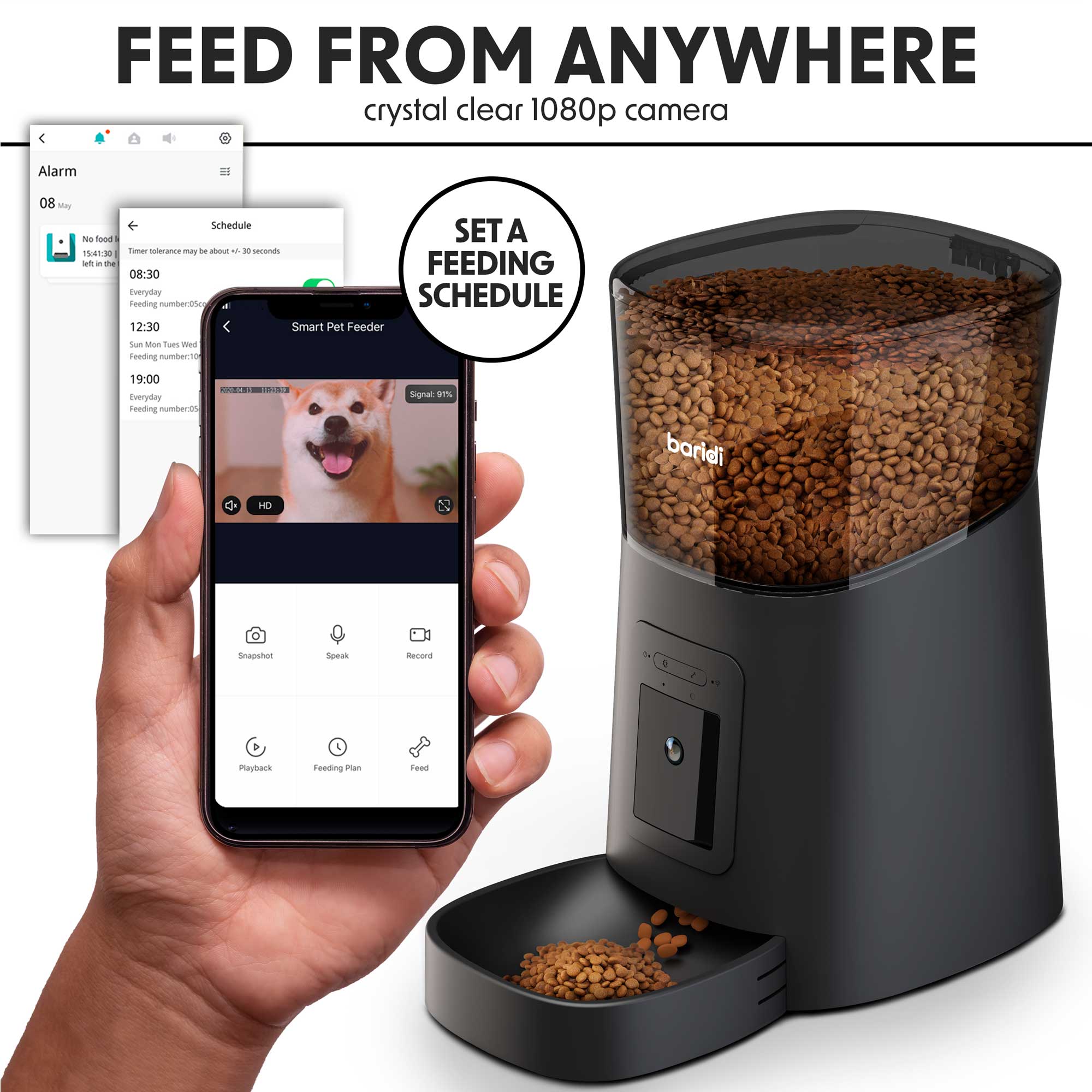 Smart Automatic Pet Feeder with HD Camera & 2-Way Audio - 6L Large Capacity - TUYA App Compatible - Perfect for Cats & Dogs - Keep Pets Fed While Traveling or at Work