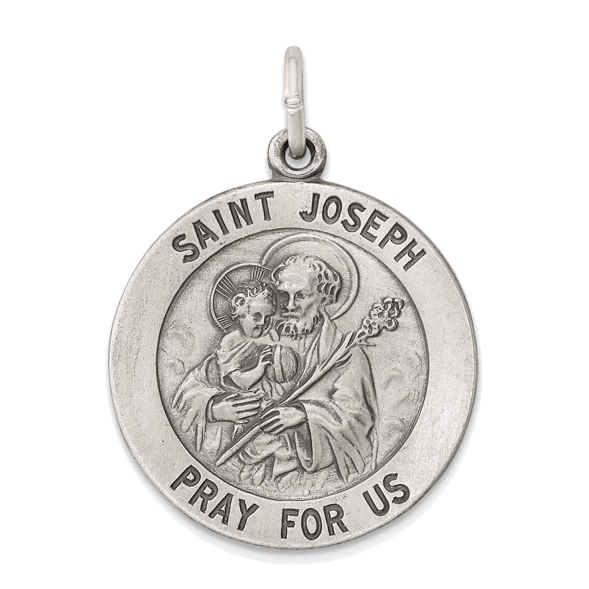 Bonyak Jewelry Solid Sterling Silver Antiqued Saint Joseph Medal - Religious Pendant for Necklace, Catholic Gifts for Women & Men, Baptism, First Communion, Confirmation, Prayer & Protection