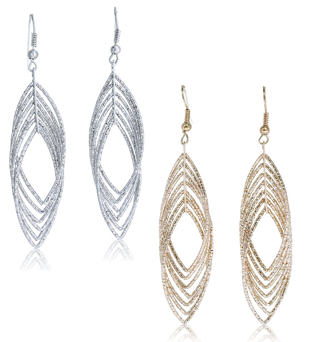 Elegant Drop Dangle Earrings for Women - 2 Pairs Diamond Cut Silver & Gold Plated Jewelry Set | Perfect for Parties, Weddings & Date Nights