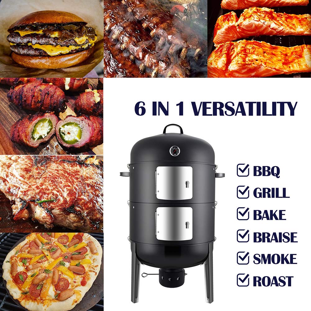 Realcook 20 Inch Charcoal BBQ Smoker Grill - Vertical Outdoor Smoker for Backyard, Camping & Tailgating - Perfect for Smoking Ribs, Chicken & Brisket