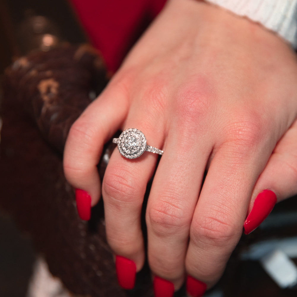 9ct White Gold 1 Carat Diamond Halo Engagement Ring for Women - Perfect for Proposals, Anniversaries & Special Occasions