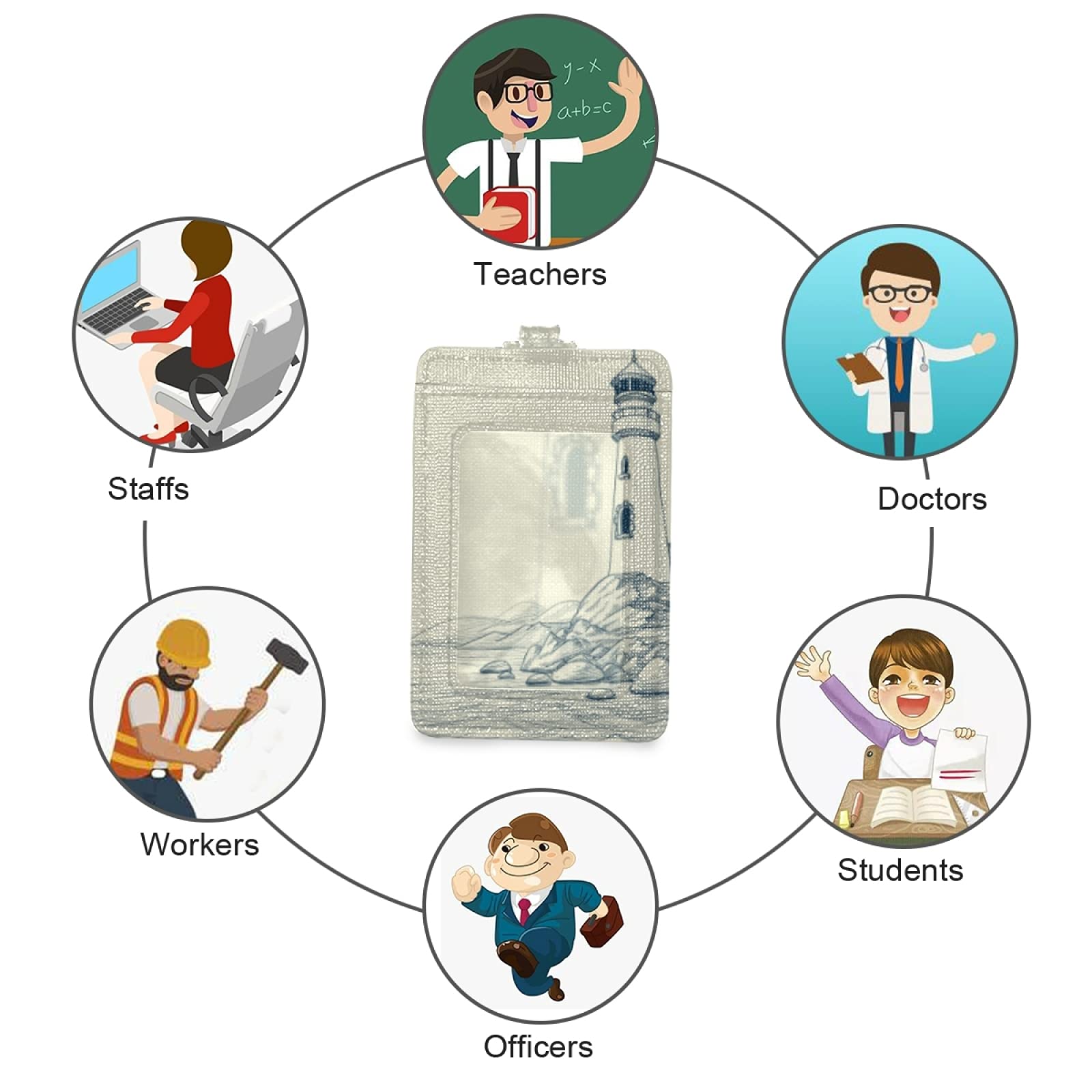 Vertical Leather ID Badge Holder with Lanyard - 2 Card Slots & Clear Window for Office & School Staff