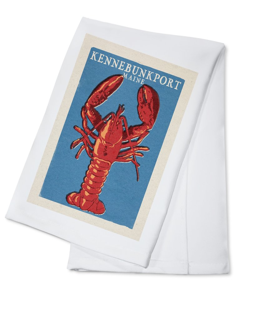 Kennebunkport Maine Lobster Woodblock Print Tea Towel - 100% Cotton Decorative Hand Towel for Kitchen & Home - Perfect for Coastal Decor, Cooking, and Gifts