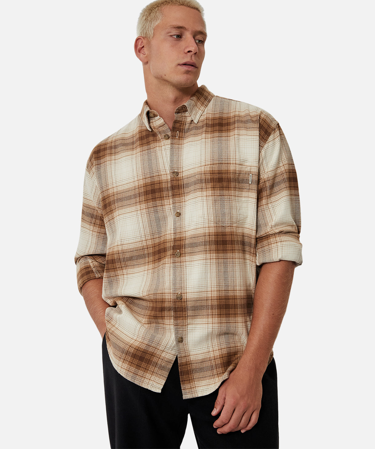 Talladega Long Sleeve Shirt for Men - Comfortable Brown Plaid Flannel Shirt for Casual Wear, Outdoor Activities & Work