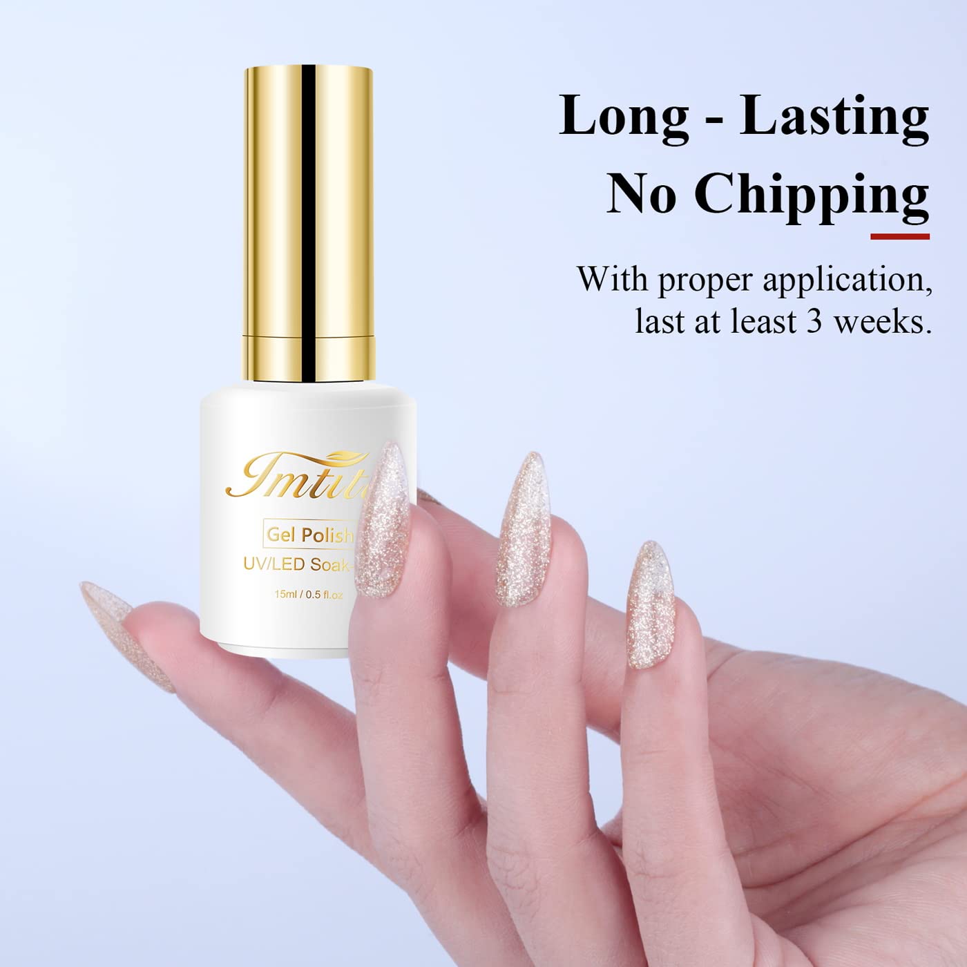 Imtiti Champagne Gold Glitter Gel Nail Polish - 0.5 Fl Oz Soak Off LED/UV Gel Polish for DIY Nail Art, Manicure & Salon Use | Long Lasting Shimmer Nail Polish Kit for Women & Girls | Perfect for Parties, Weddings & Special Occasions