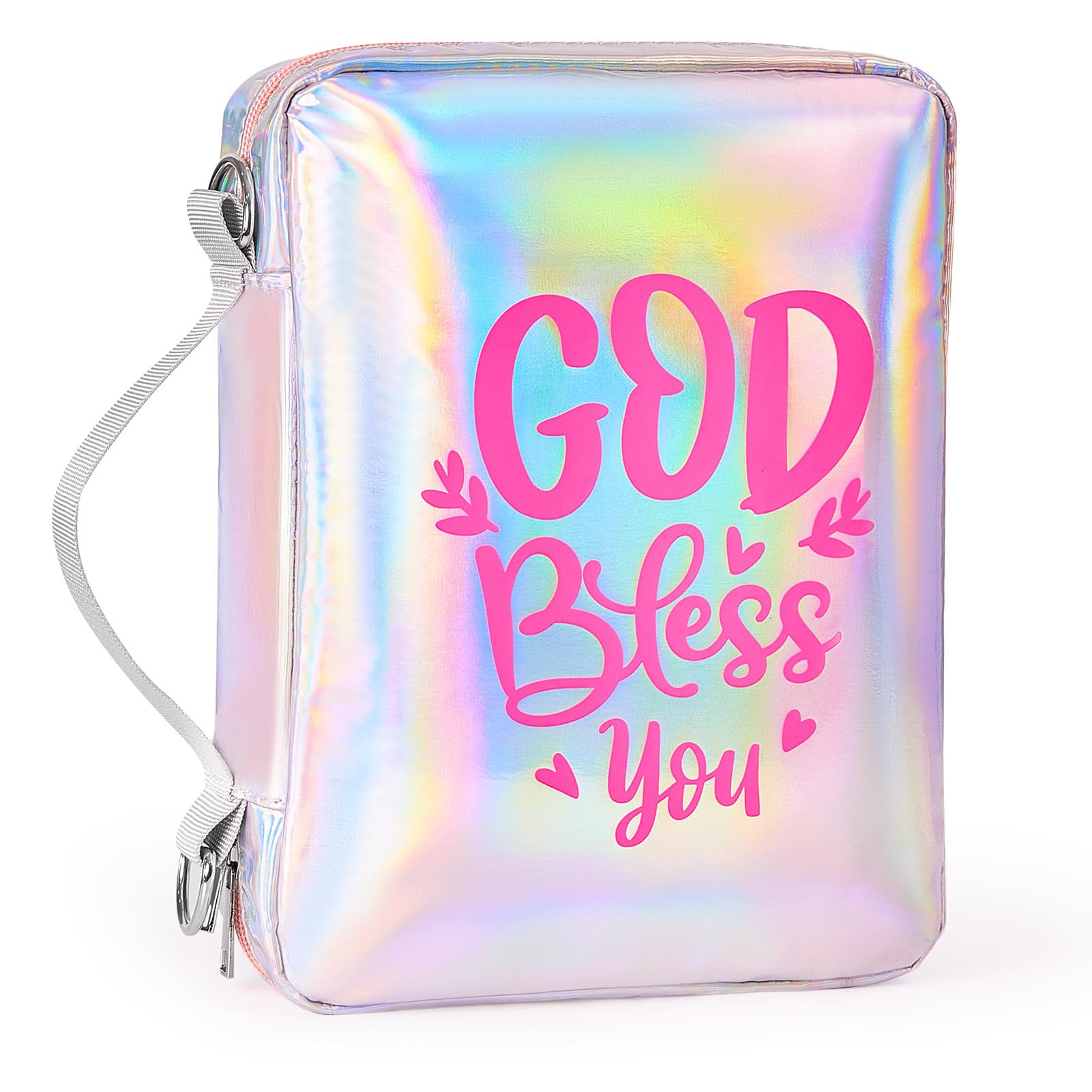Laser Engraved Leather Bible Cover for Girls - Silver Church Bag with Adjustable Shoulder Strap - Perfect for Sunday School, Bible Study & Youth Group - Gift for Women, Teens & Kids