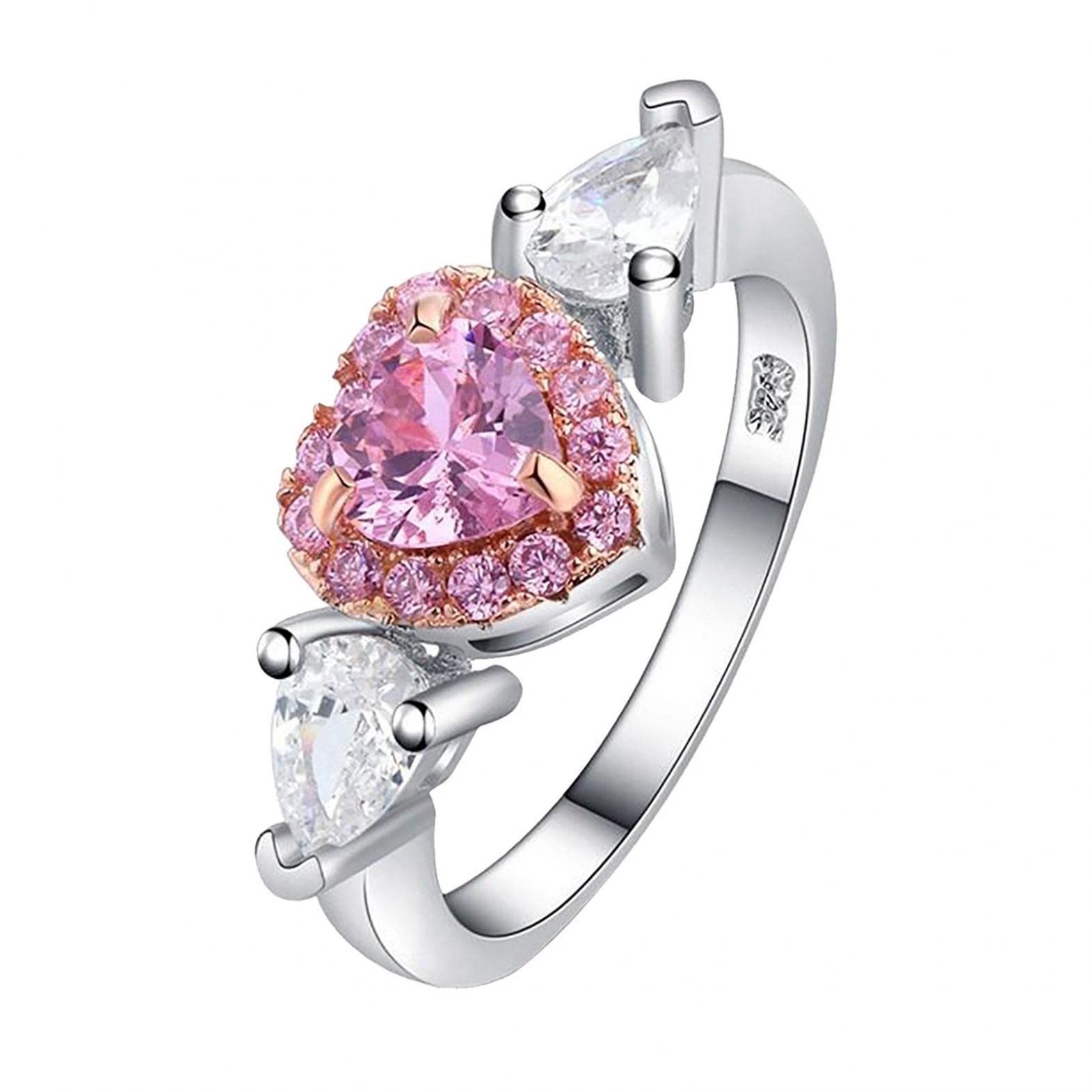 Sparkly Emerald Zircon Diamond Ring for Women - Pink Agate Crystal Rainbow Gemstone Ring, Size 9 | Elegant Jewelry Gift for Anniversary, Birthday & Special Occasions