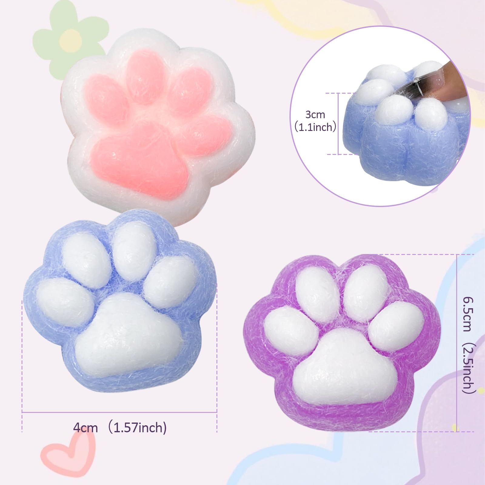 3Pcs Cute Taba Squishy Cat Paws Sensory Toys - Kawaii Mochi Squishies for Stress Relief, Fidget Toys for Kids & Adults - Perfect for Anxiety Relief, Classroom Focus and Sensory Play