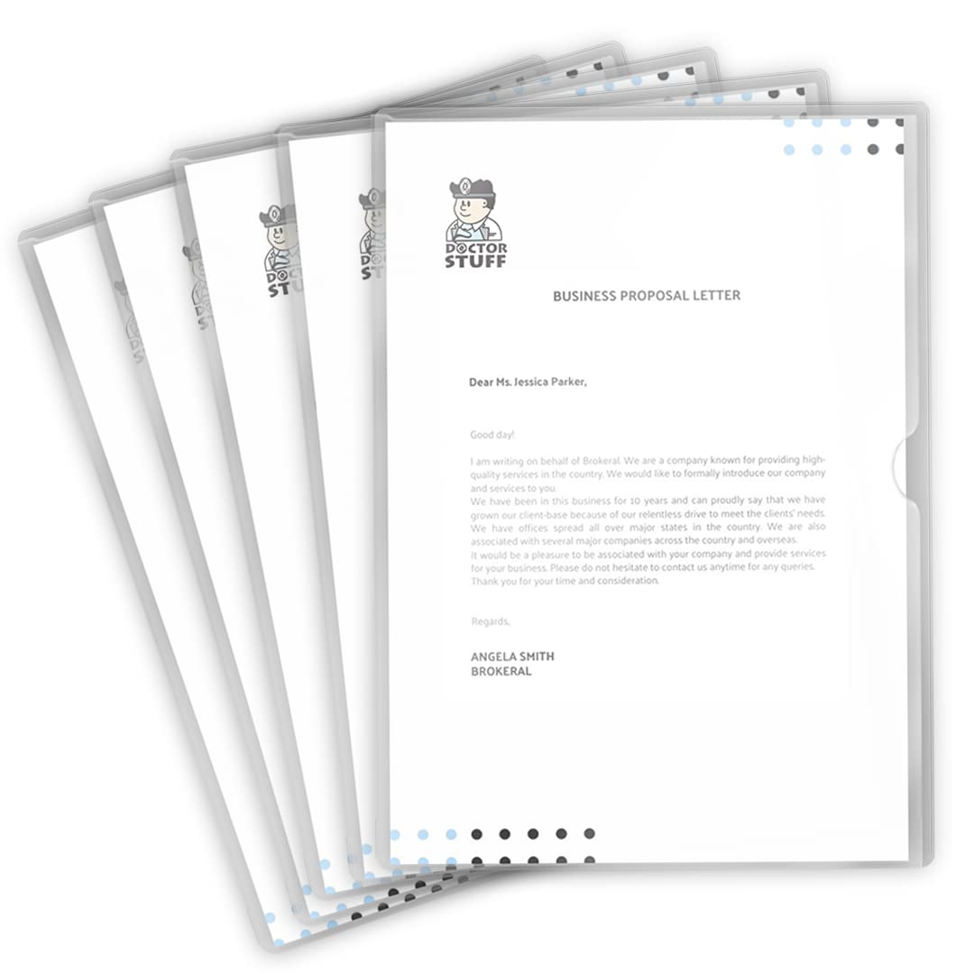 100 Pack L-Type Vinyl Plastic File Folders - Letter Size Clear Pocket Document Organizers for Office, School, Home & Medical Use | Durable Project Folders with Clear Front for Easy Identification | Perfect for Filing, Storage & Organization of Papers, Records & Important Documents