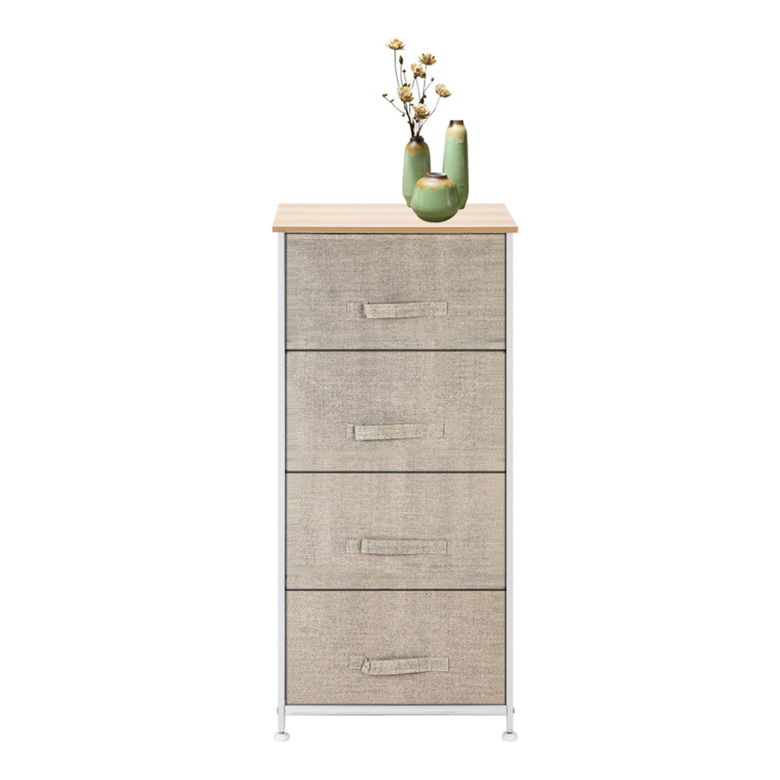 4-Tier Fabric Dresser Organizer with Metal Frame & Wooden Top for Bedroom & Closet Storage