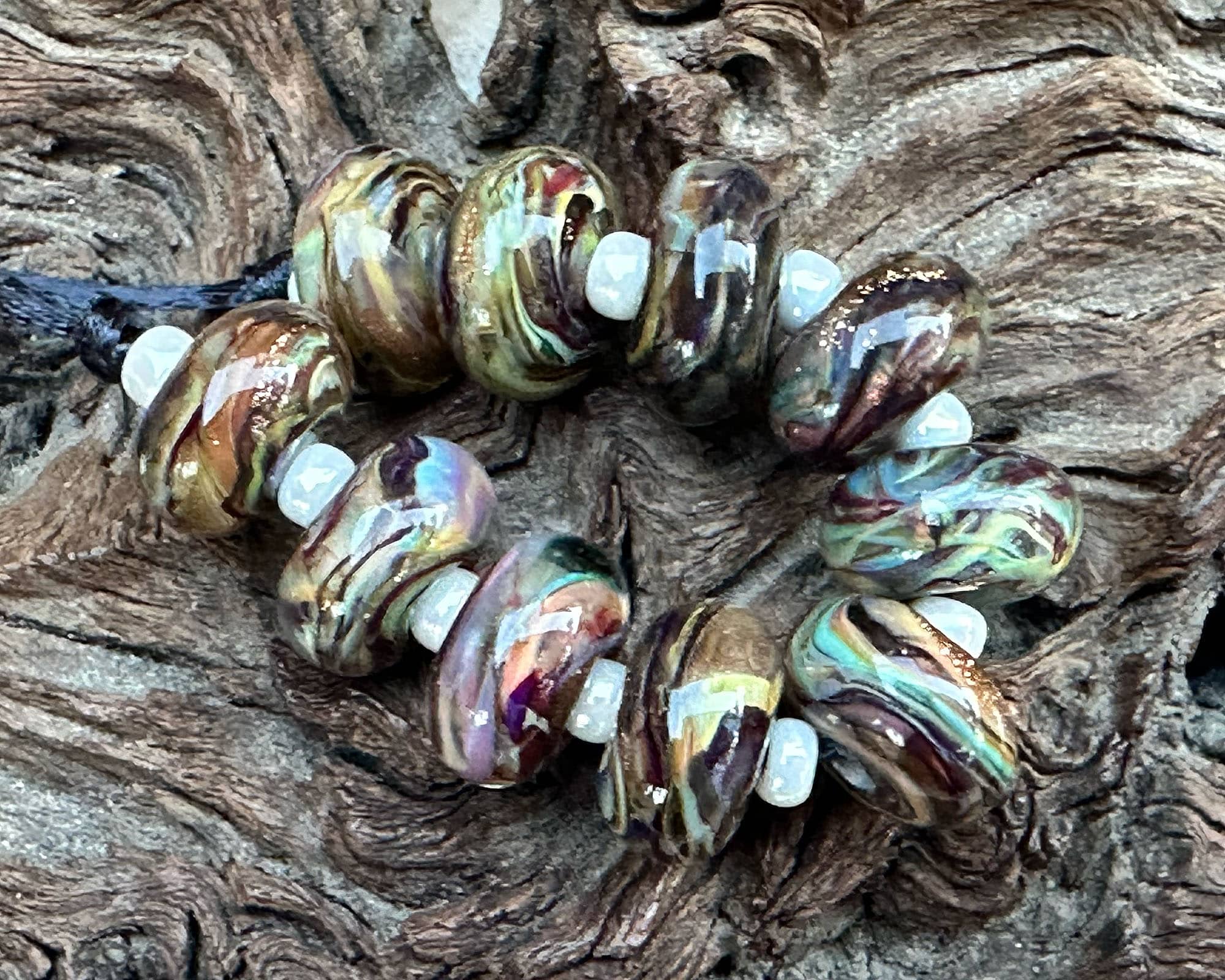11-Piece Multicolor Brown Swirls Lampwork Glass Beads Set for Jewelry Making - DIY Bracelets, Necklaces & Craft Projects (SRA)