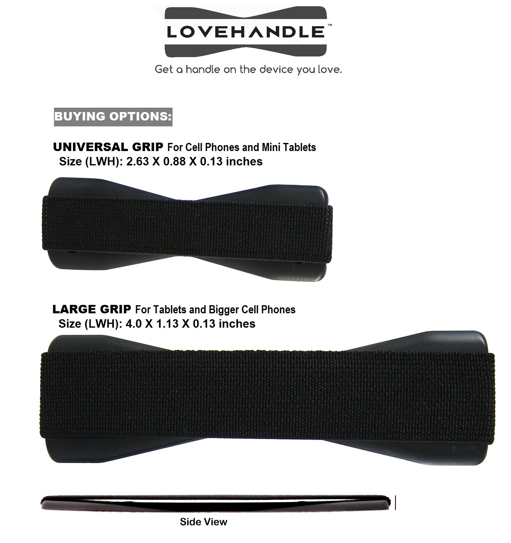 LOVEHANDLE Universal Phone Grip Holder for Smartphones & Mini Tablets - Hand Strap with Elastic Band - Wireless Charging Compatible - Made in USA - Black with Silver Base - Perfect for Gym, Running, Travel & Everyday Use