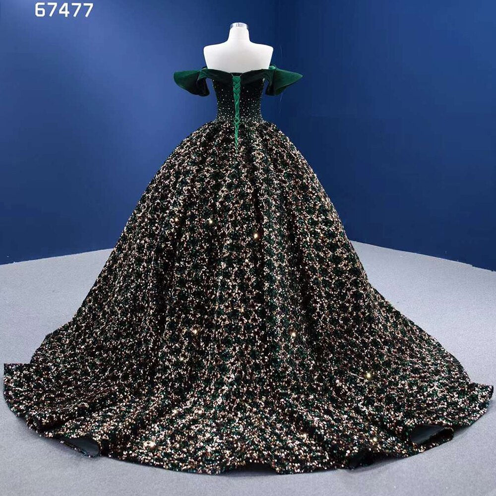 Luxury Sparkle Sequins Beaded Off Shoulder Wedding Dress 2025 - Serene Hill Green Bridal Gown for Bride | High End Custom Made HM67477 | Perfect for Beach Weddings, Evening Receptions & Formal Ceremonies