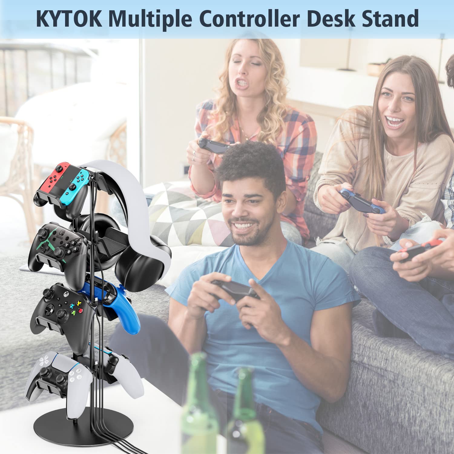 Kytok 4-Tier Gaming Headset Stand with Cable Organizer - Universal Controller Holder for PS5, Xbox, Nintendo Switch, PS4 & PS Portal - Perfect Gaming Desk Accessory for Organized Game Room Setup
