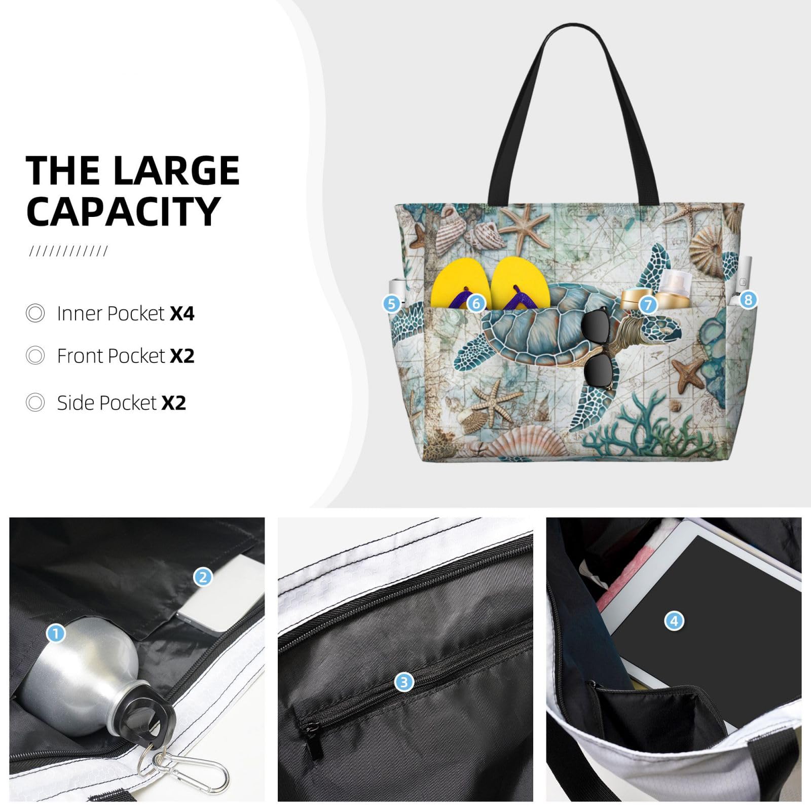 Waterproof & Sandproof Beach Tote Bag for Women - Large Travel Tote with Wet Pocket - Perfect for Beach Vacations, Pool Days & Weekend Getaways