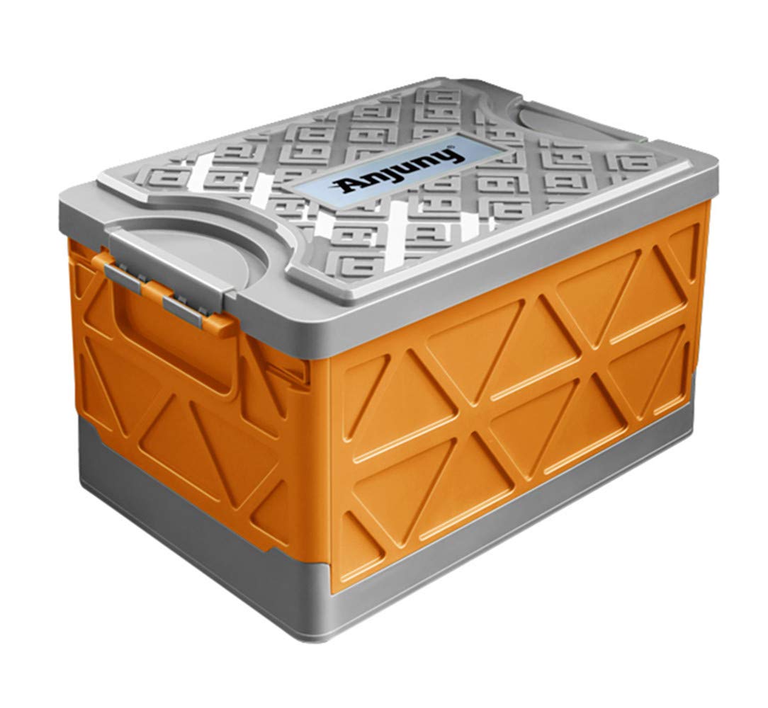30L Collapsible Car Trunk Storage Box with Lid - Waterproof SUV Organizer for Travel, Camping & Home Storage - Non-Slip Bottom & Durable Design (Daylight Orange) - Perfect for Road Trips, Garage Organization & Outdoor Adventures