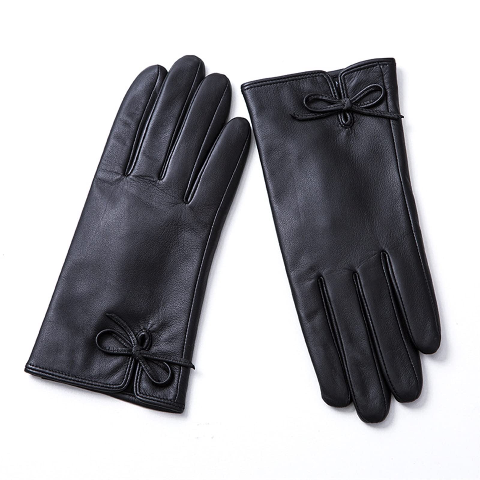 RenminRoad Women's Winter Genuine Leather Gloves - Warm Touchscreen Texting Cashmere Lined Driving Motorcycle Dress Gloves for Cold Weather (Black, Large) - Perfect for Commuting, Outdoor Activities & Fashion Accessories
