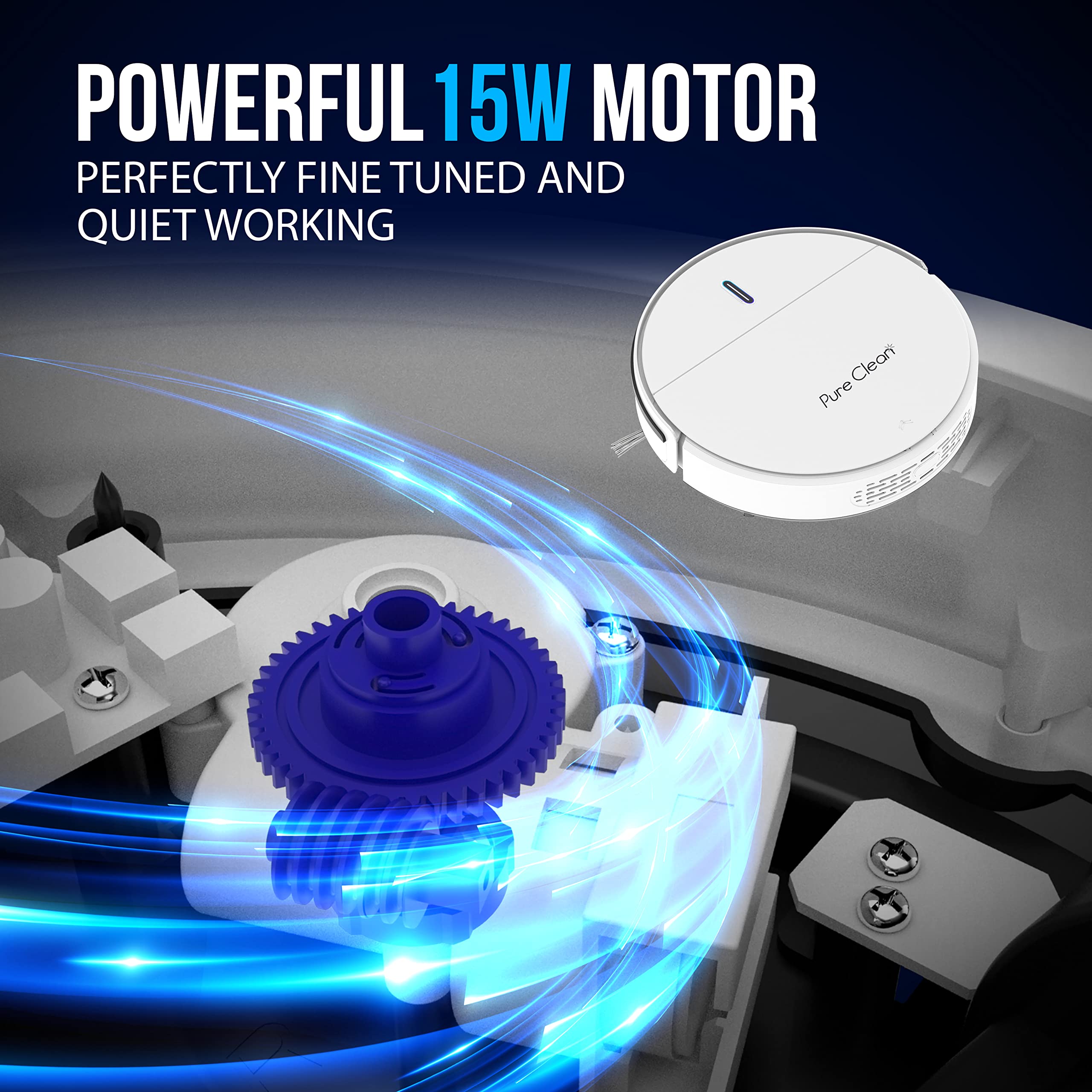 PURE CLEAN Smart Automatic Robot Vacuum Cleaner with Self-Charging Dock - Powerful Robotic Vacuum for Carpets, Hardwood Floors & Tile - Anti-Drop Sensors, Auto Activation - Ideal for Pet Hair, Daily Home Cleaning (PUCRC95PLUS.9)