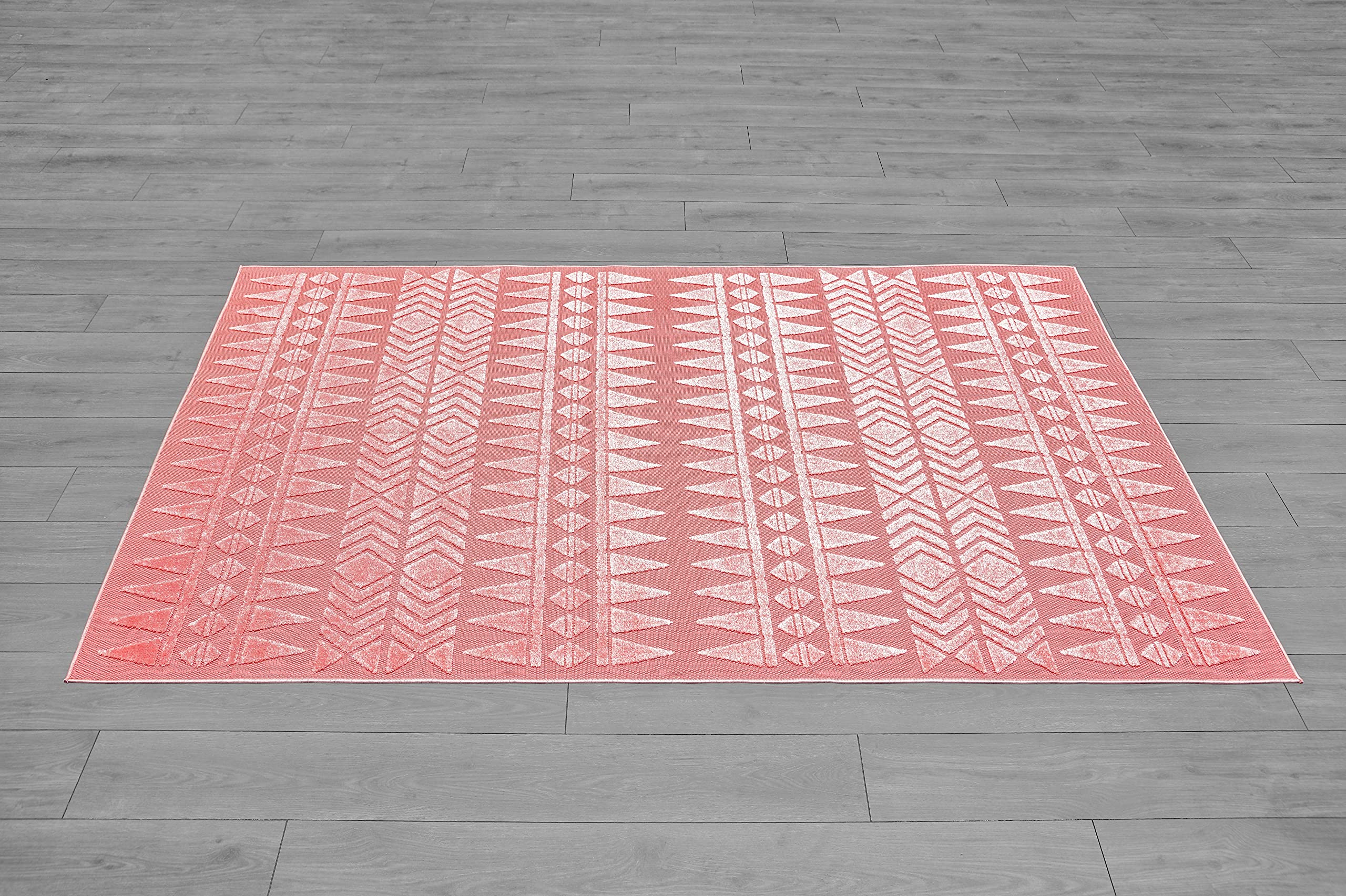 Ladole Rugs Santorini Pink Geometric Area Rug - Soft Non-Slip Boho Chic Carpet for Living Room, Bedroom, Nursery & Home Decor