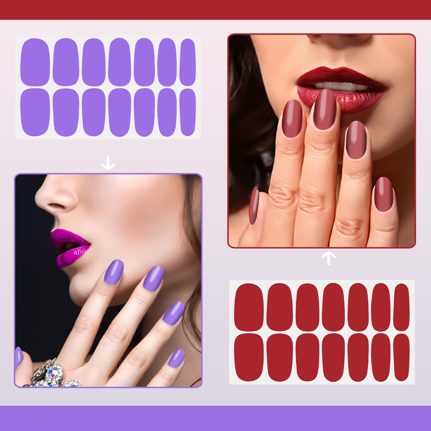 SILPECWEE 16 Sheets Self-Adhesive Nail Polish Strips - Full Cover Gel Nail Wraps for Women, Long Lasting Stick on Nails with Nail File (Dark Colors) - Perfect for Home Manicure, Parties & Special Occasions